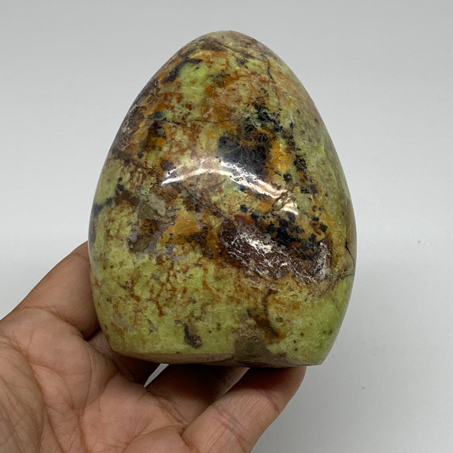 0.81 lbs, 3.7"x2.9"x.1.9", Green Opal Crystal Freeform Polished Gemstone, B34160