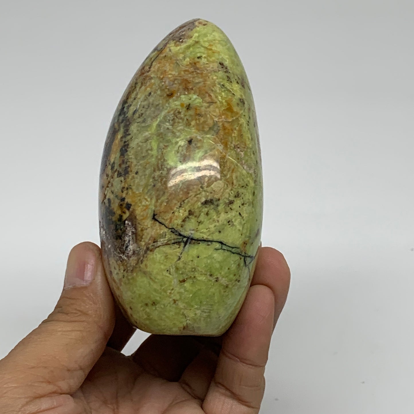 0.81 lbs, 3.7"x2.9"x.1.9", Green Opal Crystal Freeform Polished Gemstone, B34160