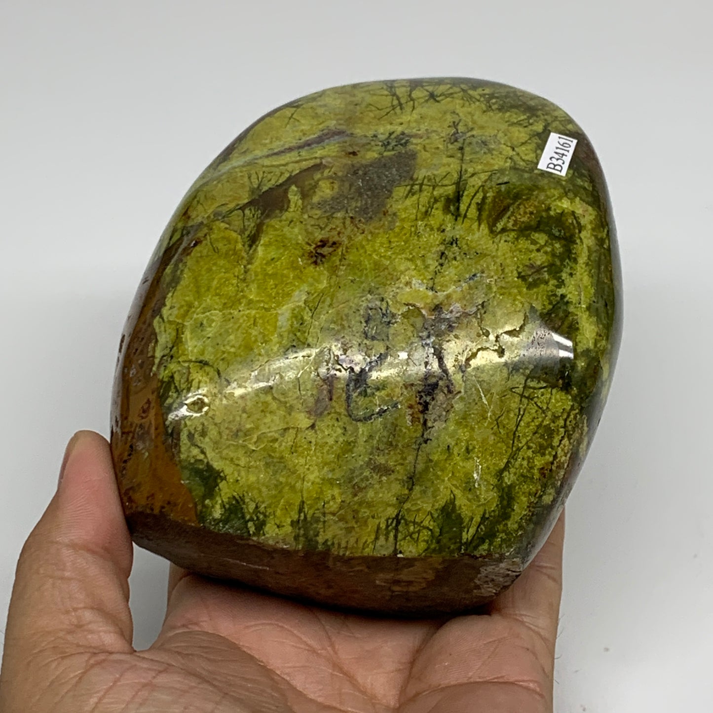 2.22 lbs, 4.4"x3.8"x.2.5", Green Opal Crystal Freeform Polished Gemstone, B34161