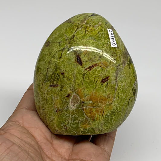 0.81 lbs, 3.2"x2.8"x.2", Green Opal Crystal Freeform Polished Gemstone, B34167