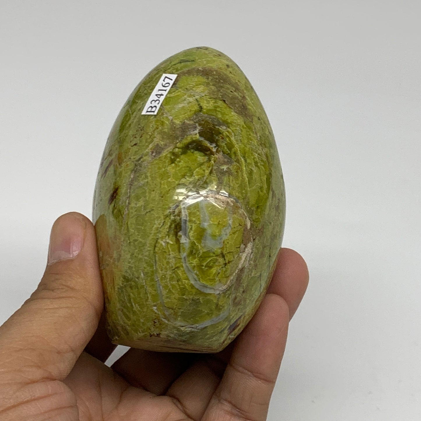 0.81 lbs, 3.2"x2.8"x.2", Green Opal Crystal Freeform Polished Gemstone, B34167