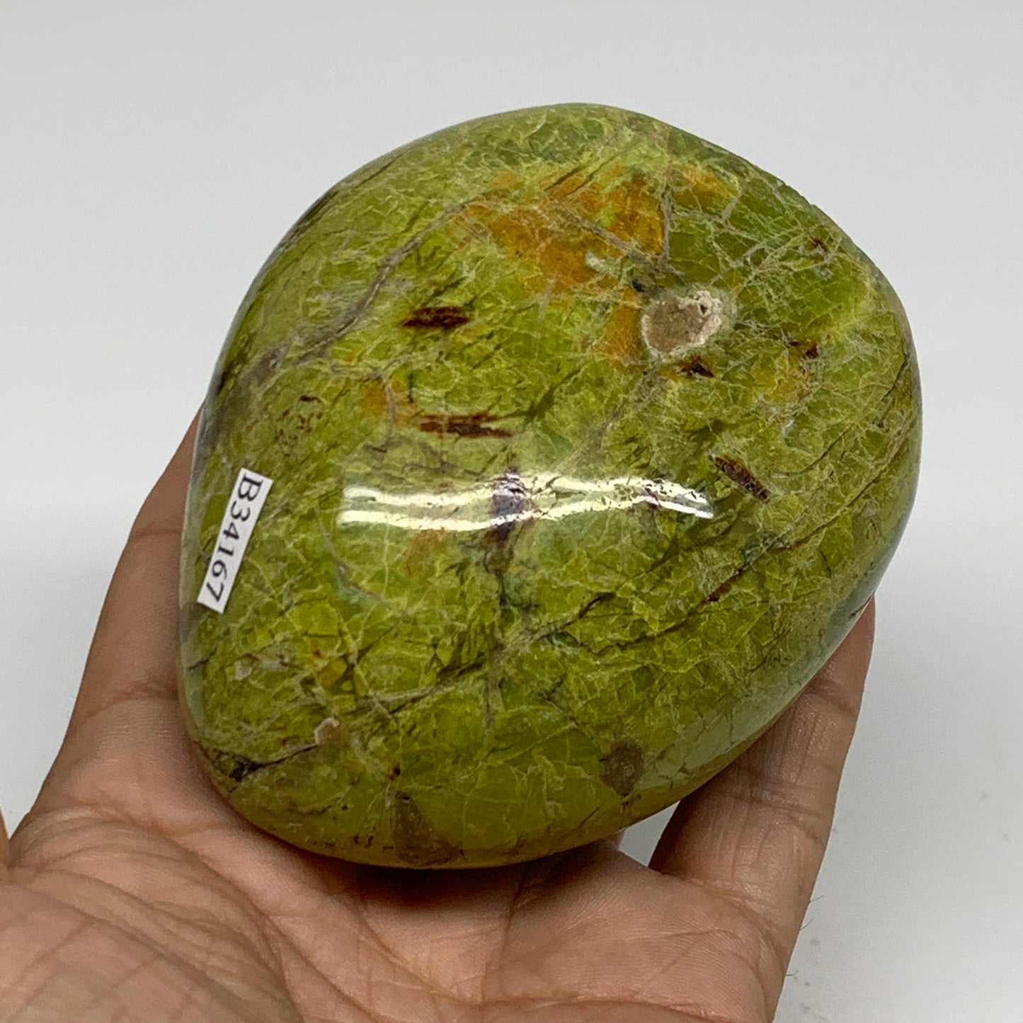 0.81 lbs, 3.2"x2.8"x.2", Green Opal Crystal Freeform Polished Gemstone, B34167