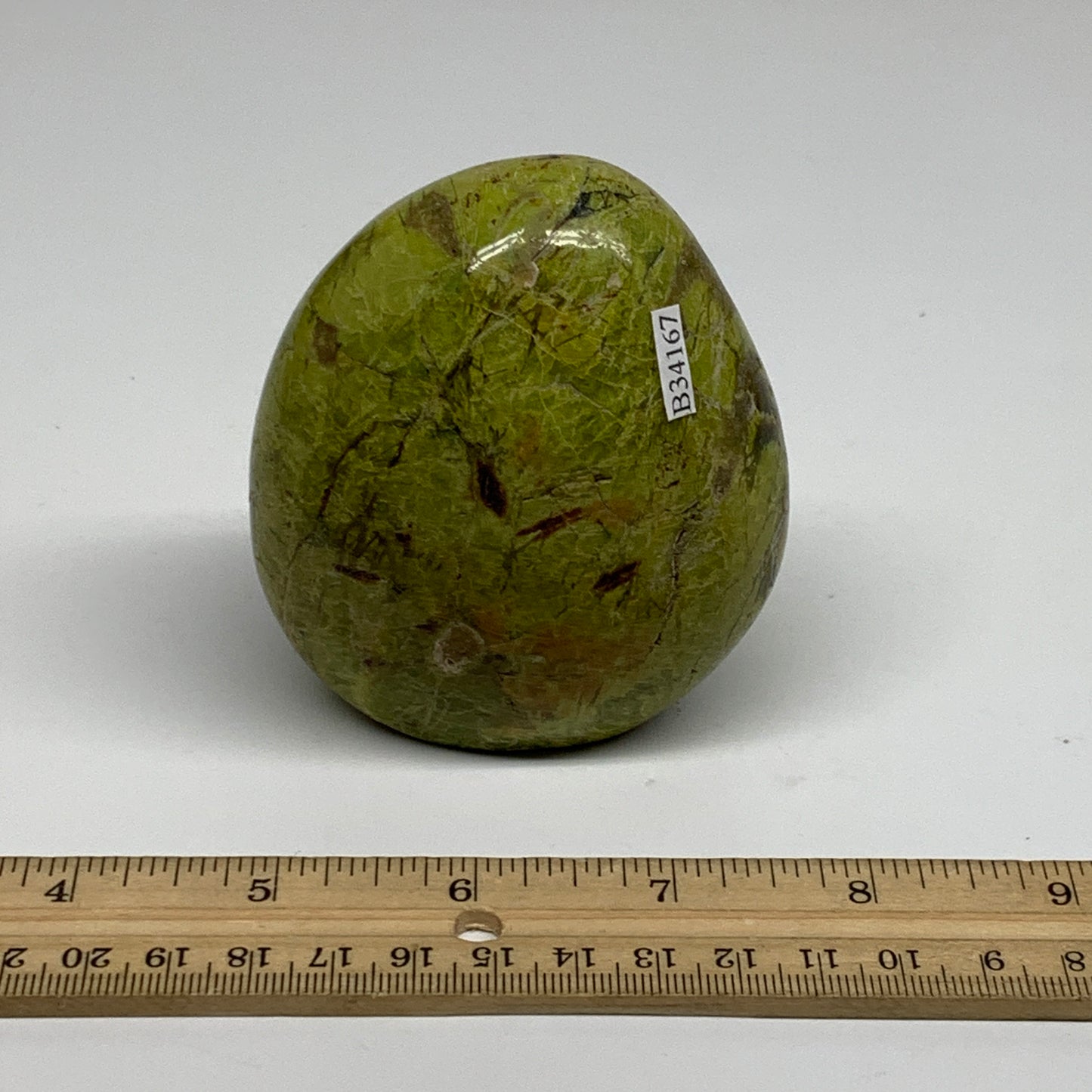 0.81 lbs, 3.2"x2.8"x.2", Green Opal Crystal Freeform Polished Gemstone, B34167