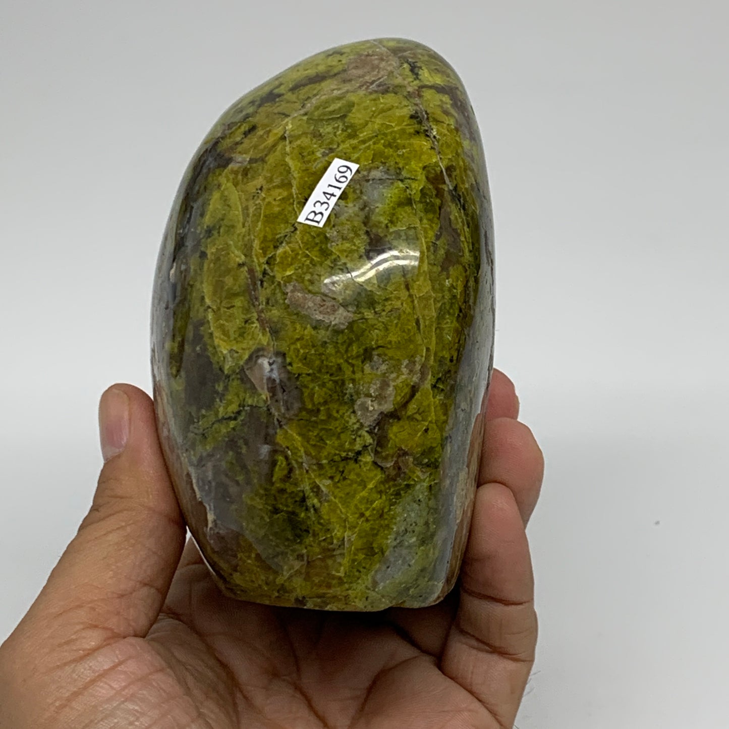 1.71 lbs, 4"x3.4"x.2.4", Green Opal Crystal Freeform Polished Gemstone, B34169