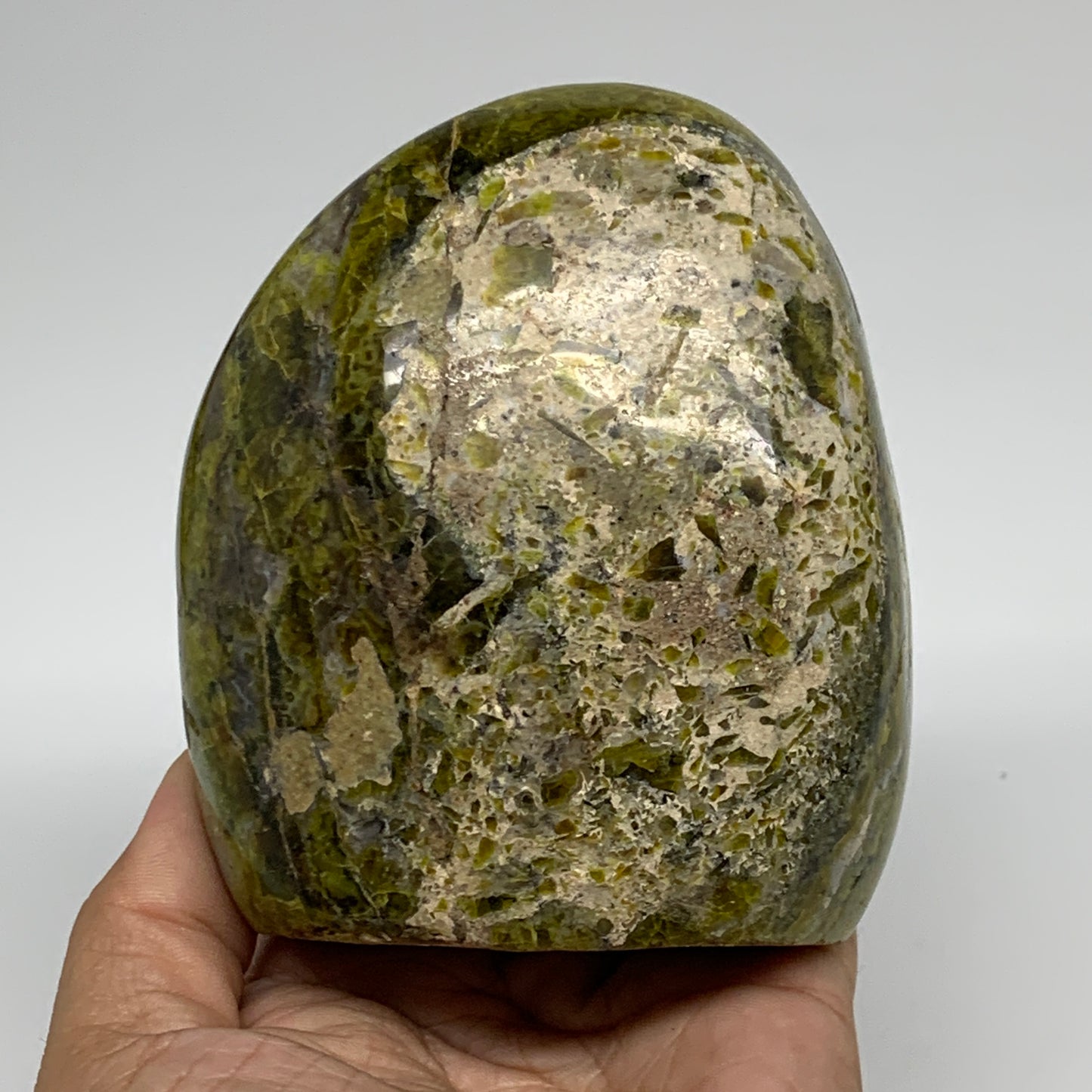 1.71 lbs, 4"x3.4"x.2.4", Green Opal Crystal Freeform Polished Gemstone, B34169