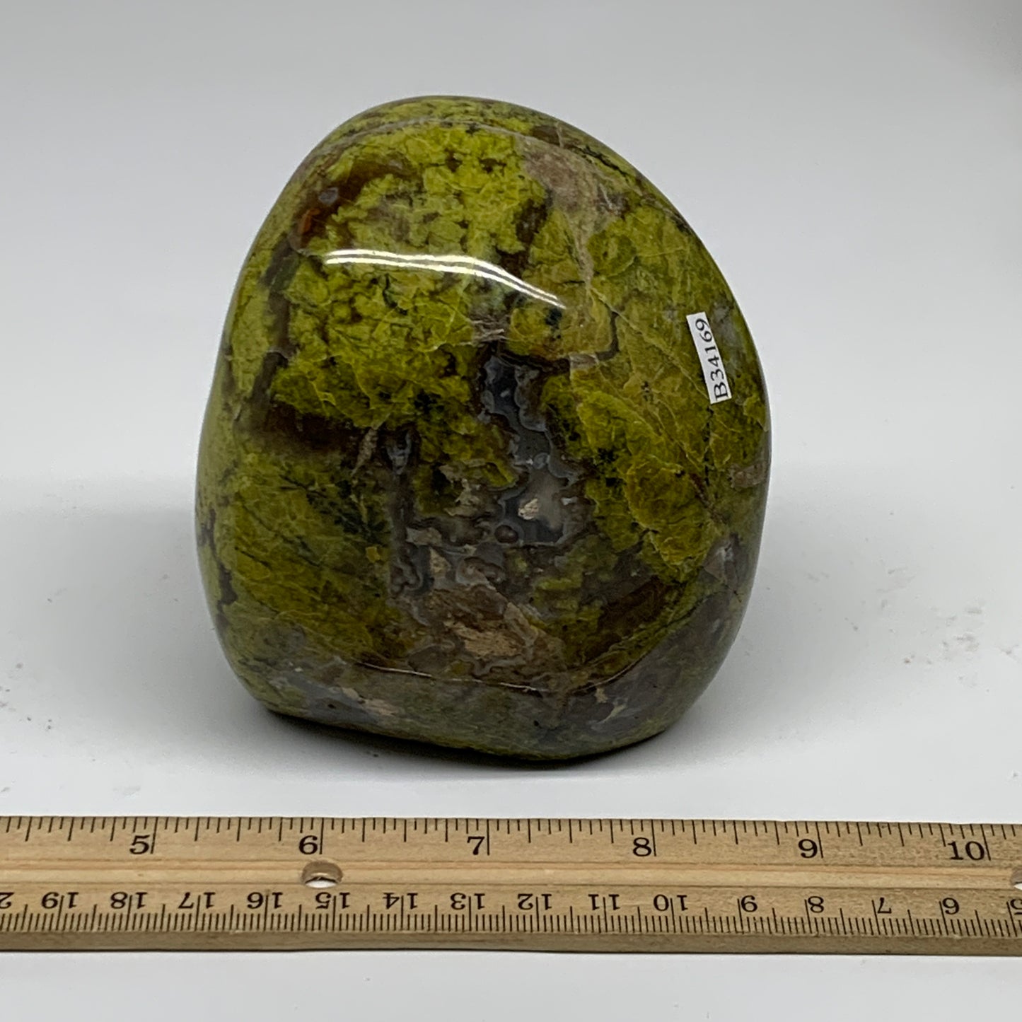 1.71 lbs, 4"x3.4"x.2.4", Green Opal Crystal Freeform Polished Gemstone, B34169