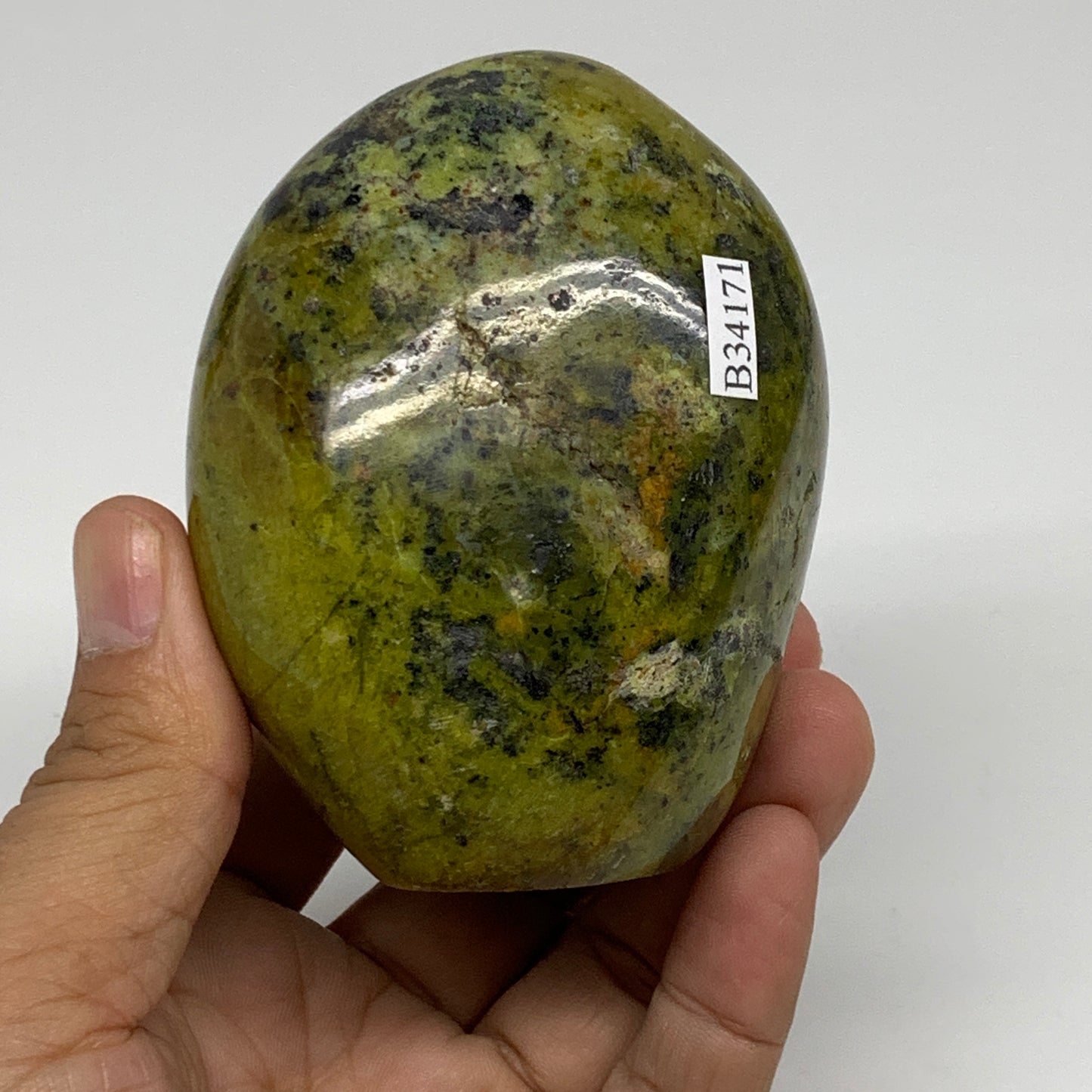 0.82 lbs, 3.1"x2.5"x.2.2", Green Opal Crystal Freeform Polished Gemstone, B34171