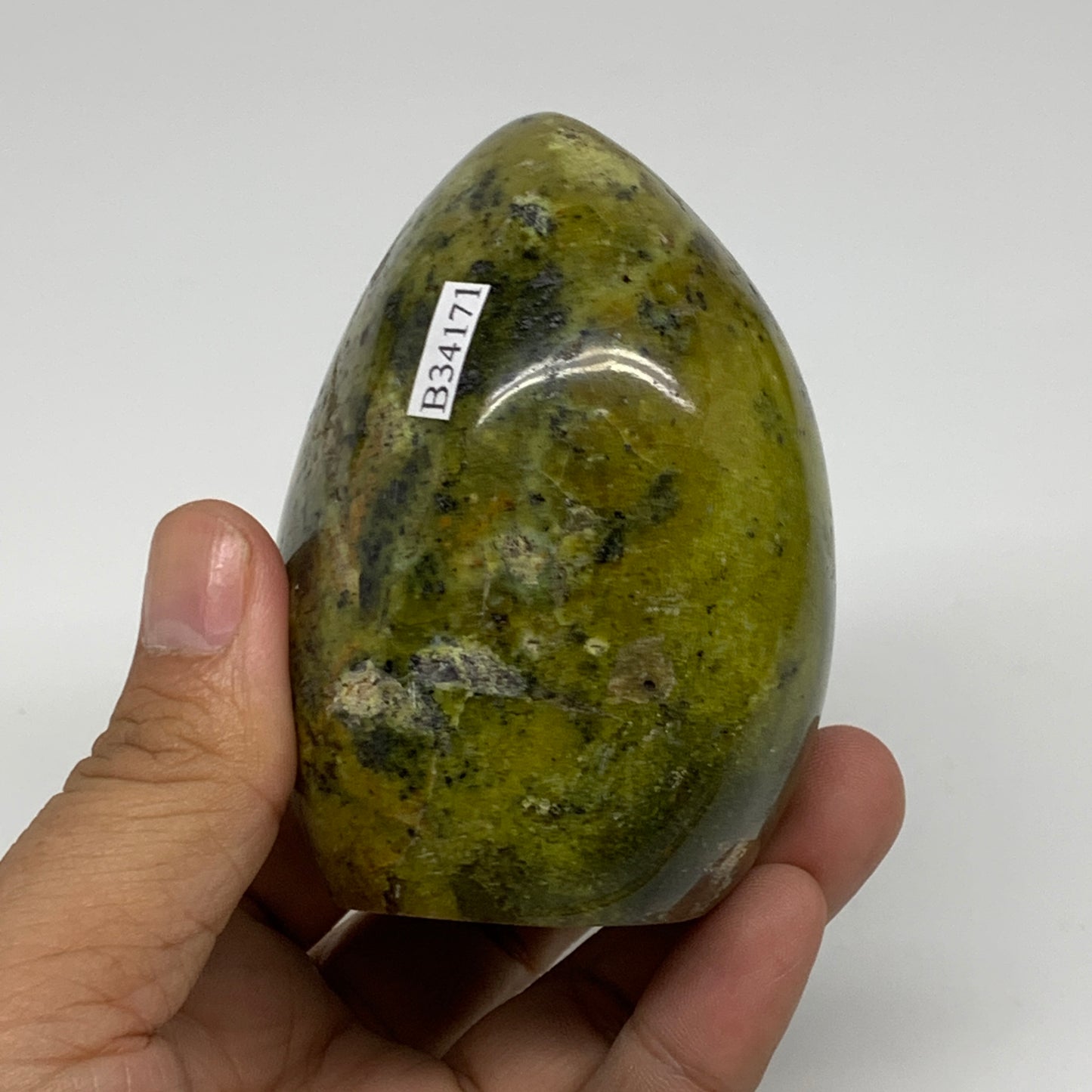 0.82 lbs, 3.1"x2.5"x.2.2", Green Opal Crystal Freeform Polished Gemstone, B34171