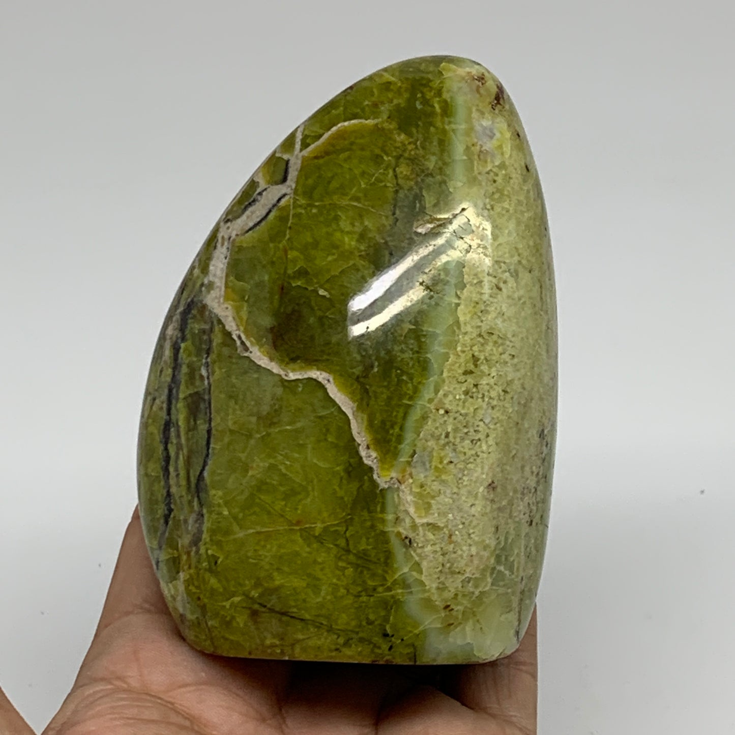 0.8 lbs, 3.9"x2.7"x.1.8", Green Opal Crystal Freeform Polished Gemstone, B34173