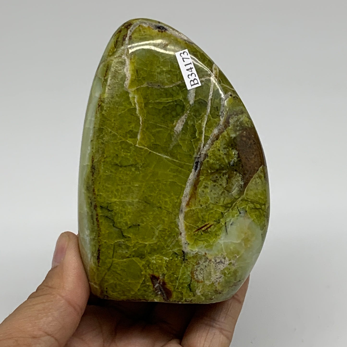 0.8 lbs, 3.9"x2.7"x.1.8", Green Opal Crystal Freeform Polished Gemstone, B34173