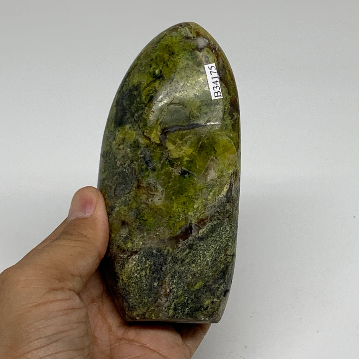 0.83 lbs, 4.7"x2.2"x.1.8", Green Opal Crystal Freeform Polished Gemstone, B34175