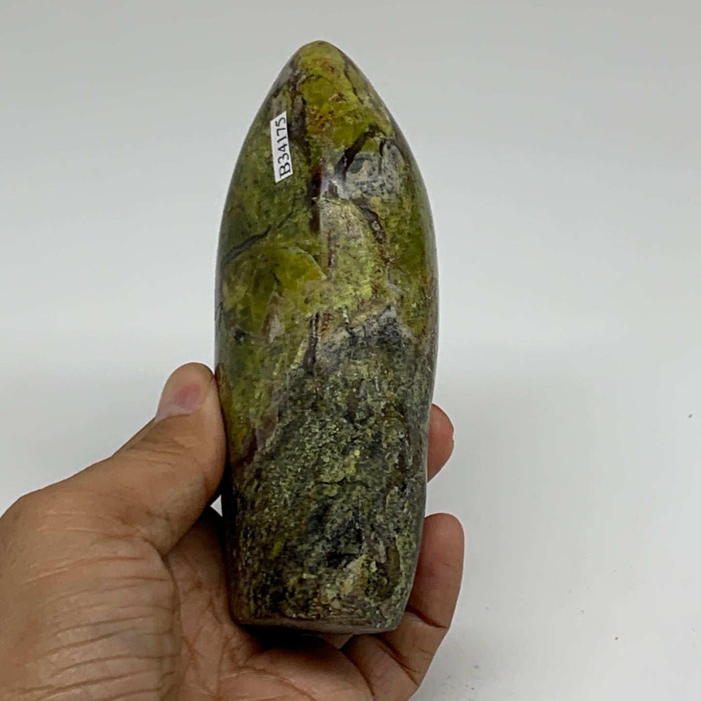 0.83 lbs, 4.7"x2.2"x.1.8", Green Opal Crystal Freeform Polished Gemstone, B34175