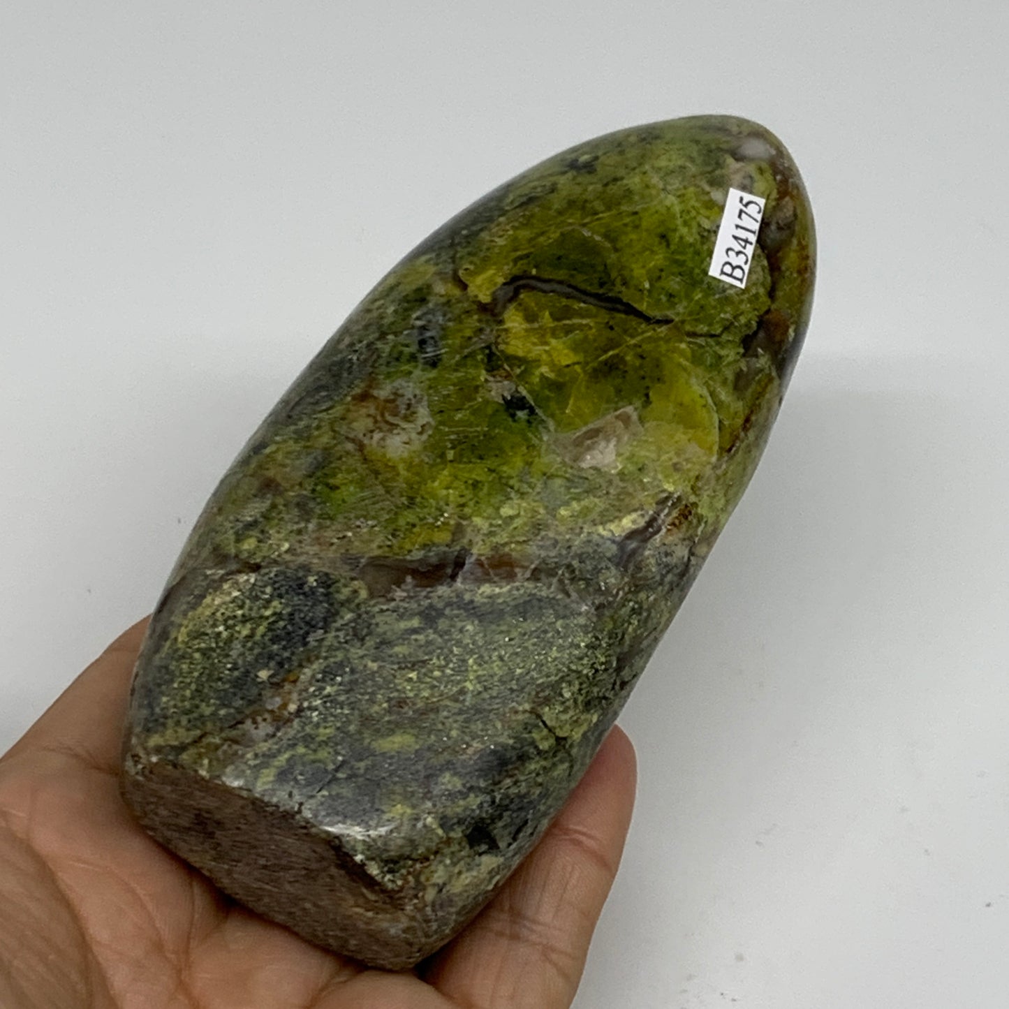 0.83 lbs, 4.7"x2.2"x.1.8", Green Opal Crystal Freeform Polished Gemstone, B34175