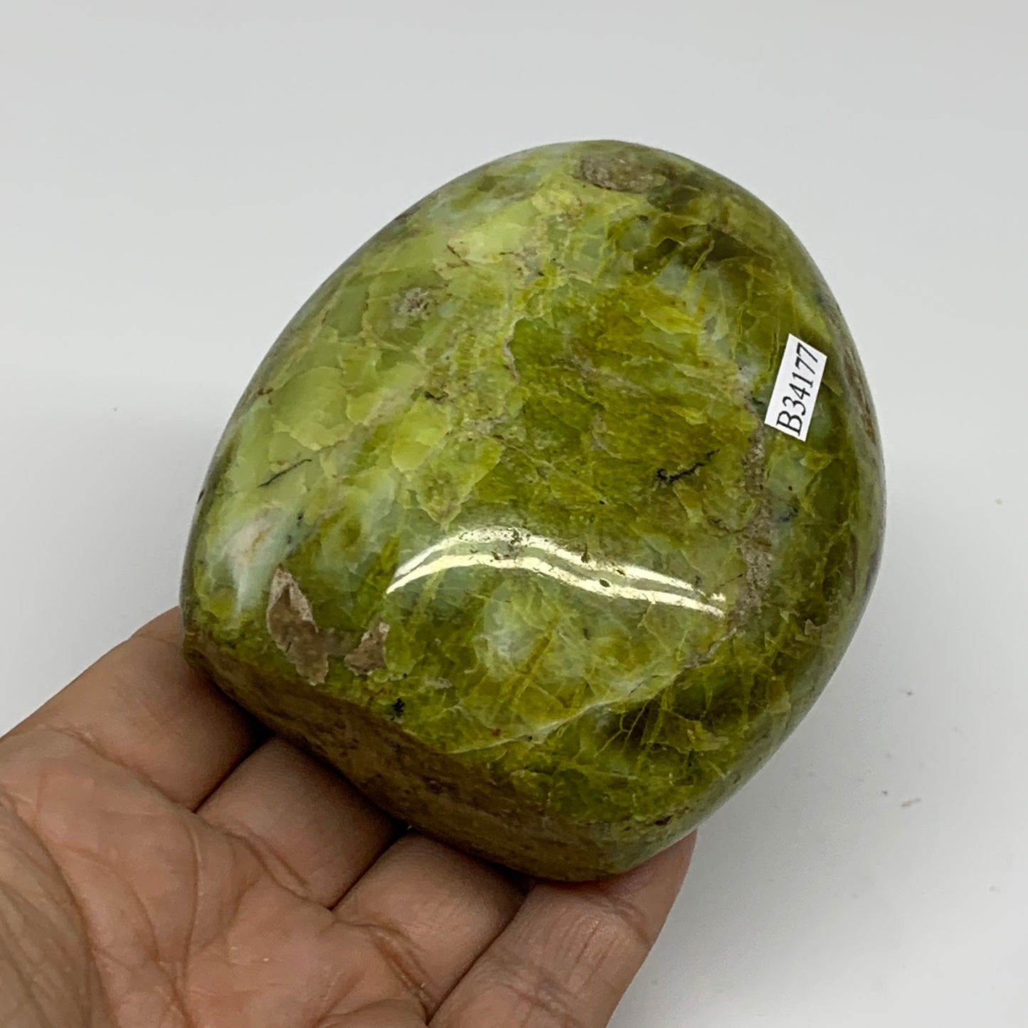0.78 lbs, 3.5"x3"x.1.6", Green Opal Crystal Freeform Polished Gemstone, B34177