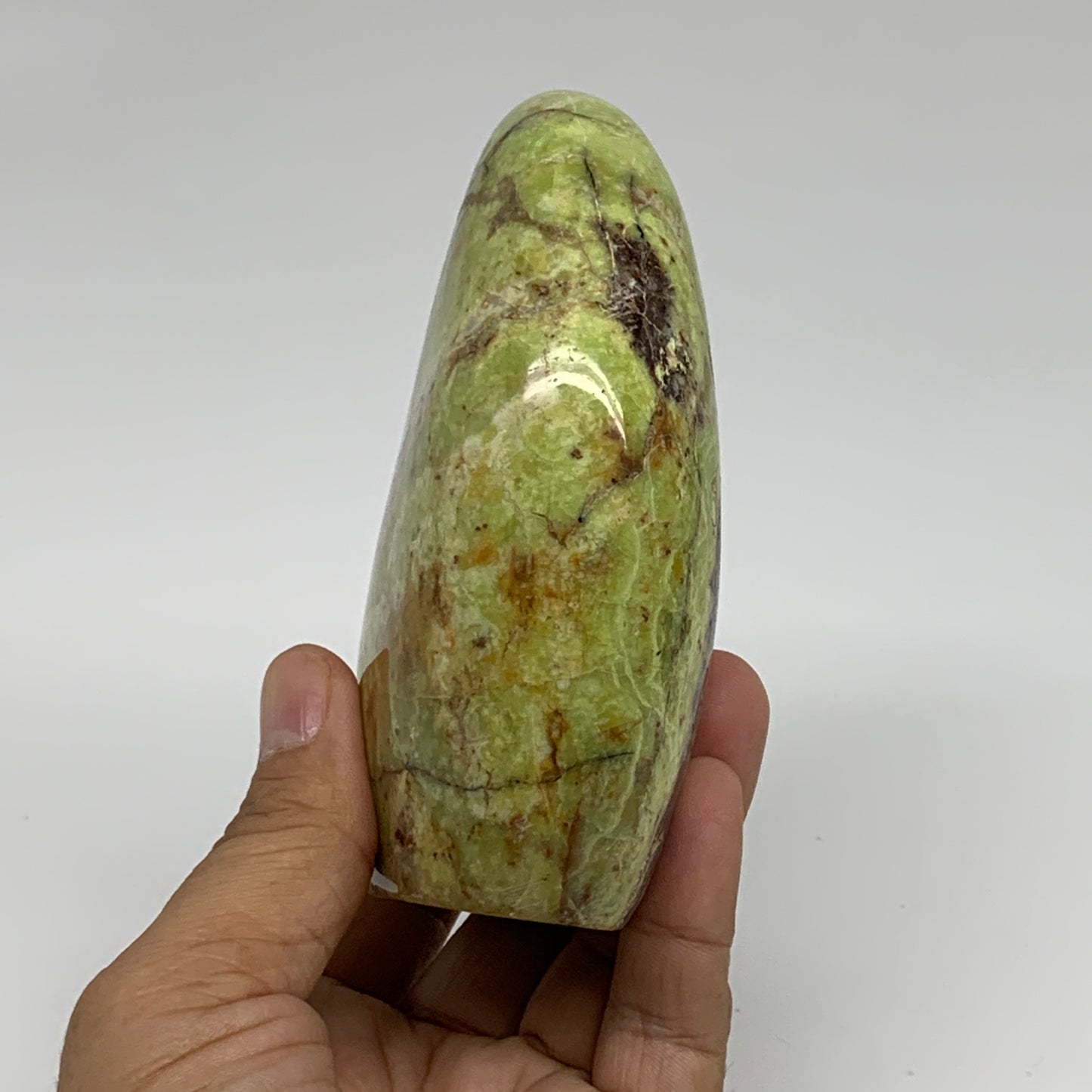 0.9 lbs, 4.1"x3.2"x.1.6", Green Opal Crystal Freeform Polished Gemstone, B34180