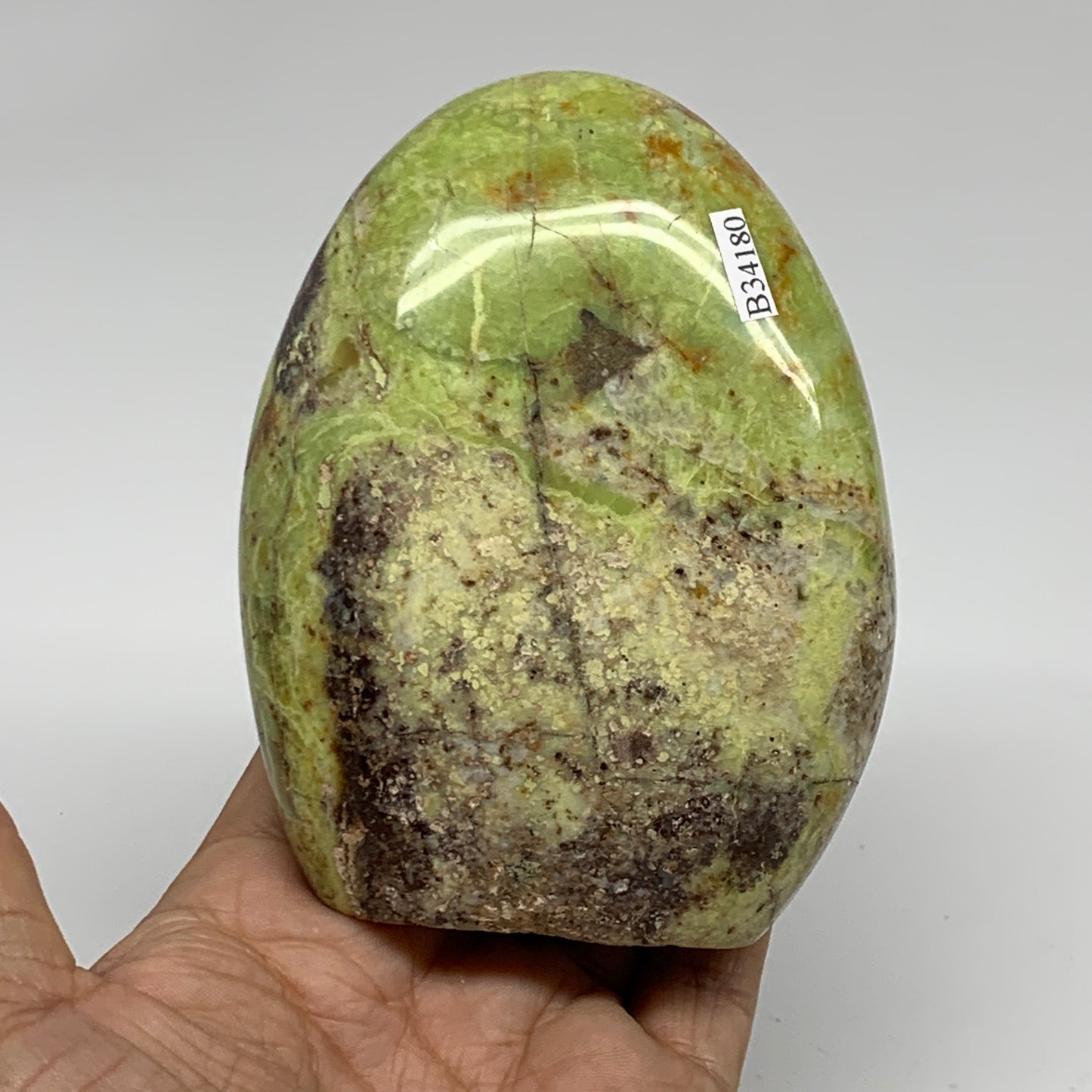 0.9 lbs, 4.1"x3.2"x.1.6", Green Opal Crystal Freeform Polished Gemstone, B34180