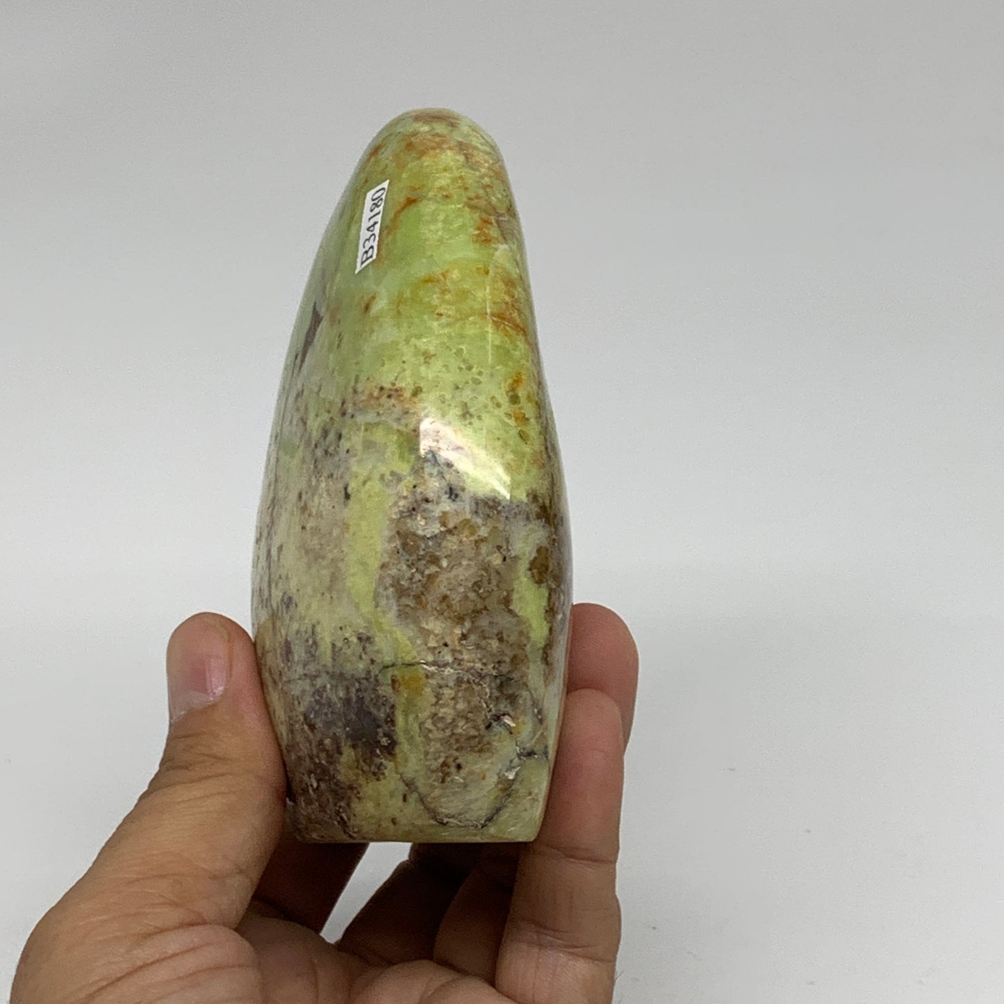 0.9 lbs, 4.1"x3.2"x.1.6", Green Opal Crystal Freeform Polished Gemstone, B34180
