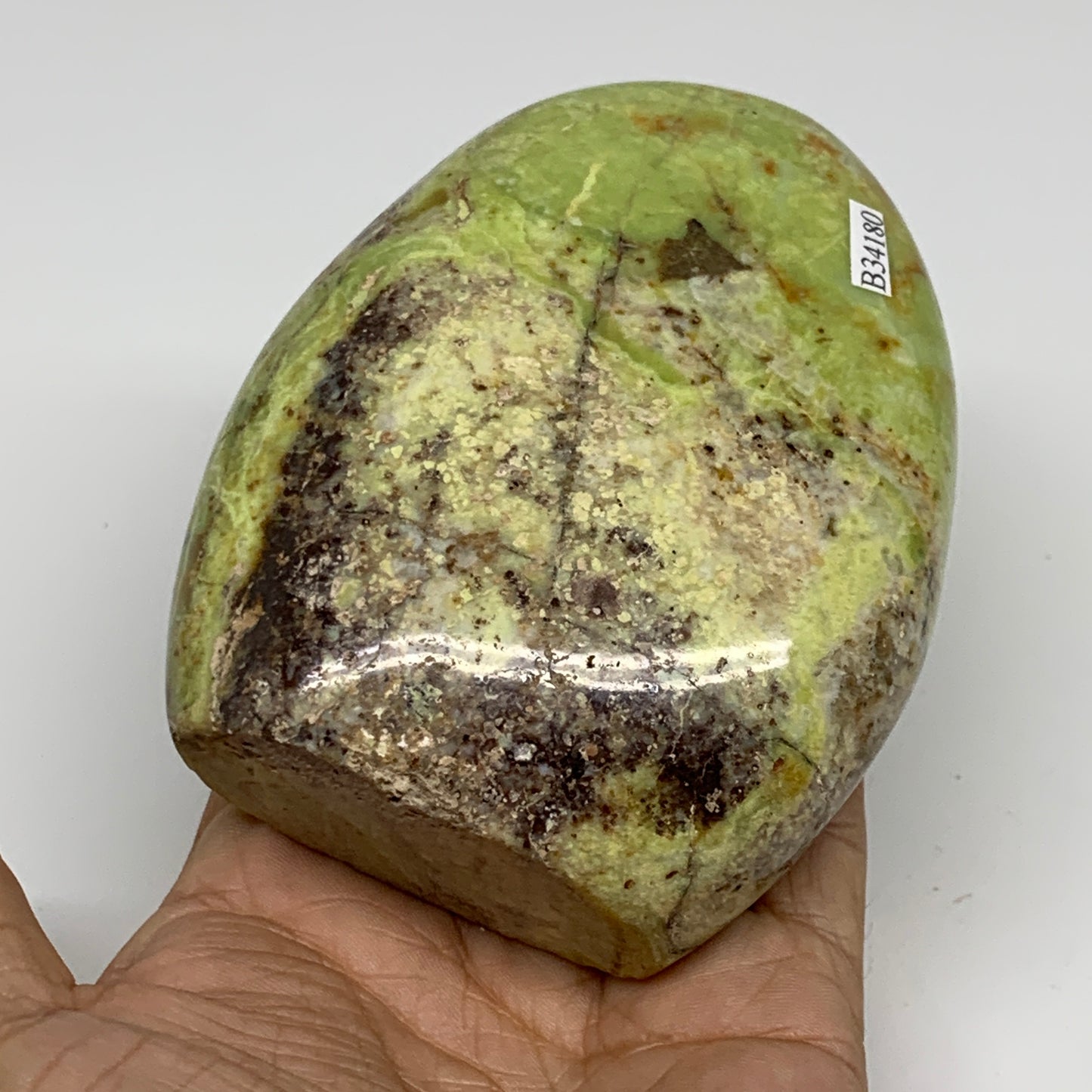 0.9 lbs, 4.1"x3.2"x.1.6", Green Opal Crystal Freeform Polished Gemstone, B34180