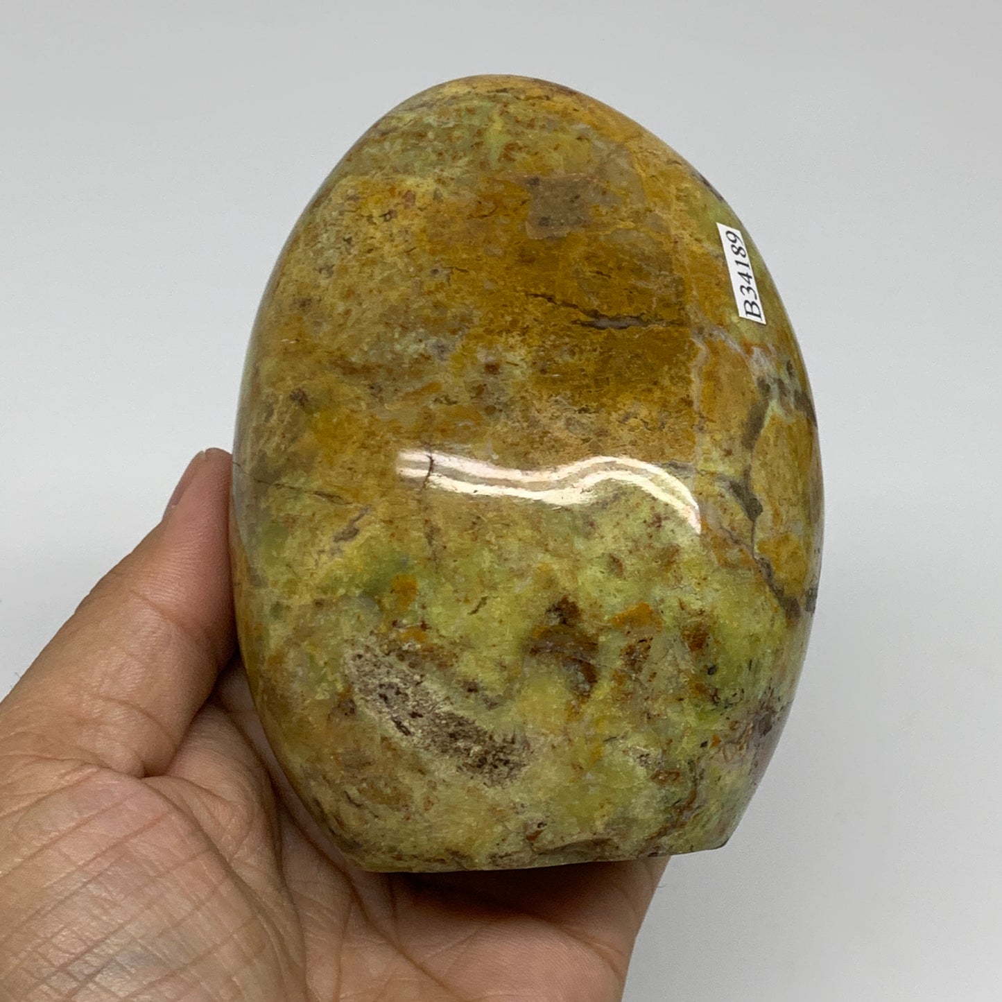 1.12 lbs, 4"x3"x2.2", Green Opal Crystal Freeform Polished Gemstone, B34189
