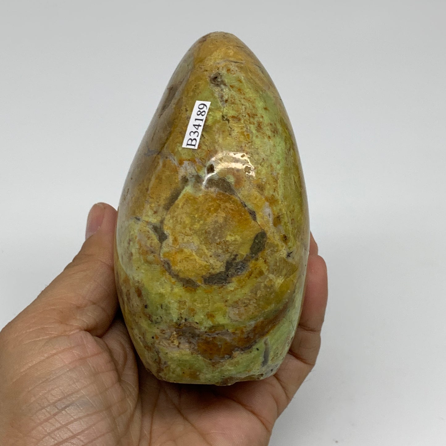 1.12 lbs, 4"x3"x2.2", Green Opal Crystal Freeform Polished Gemstone, B34189