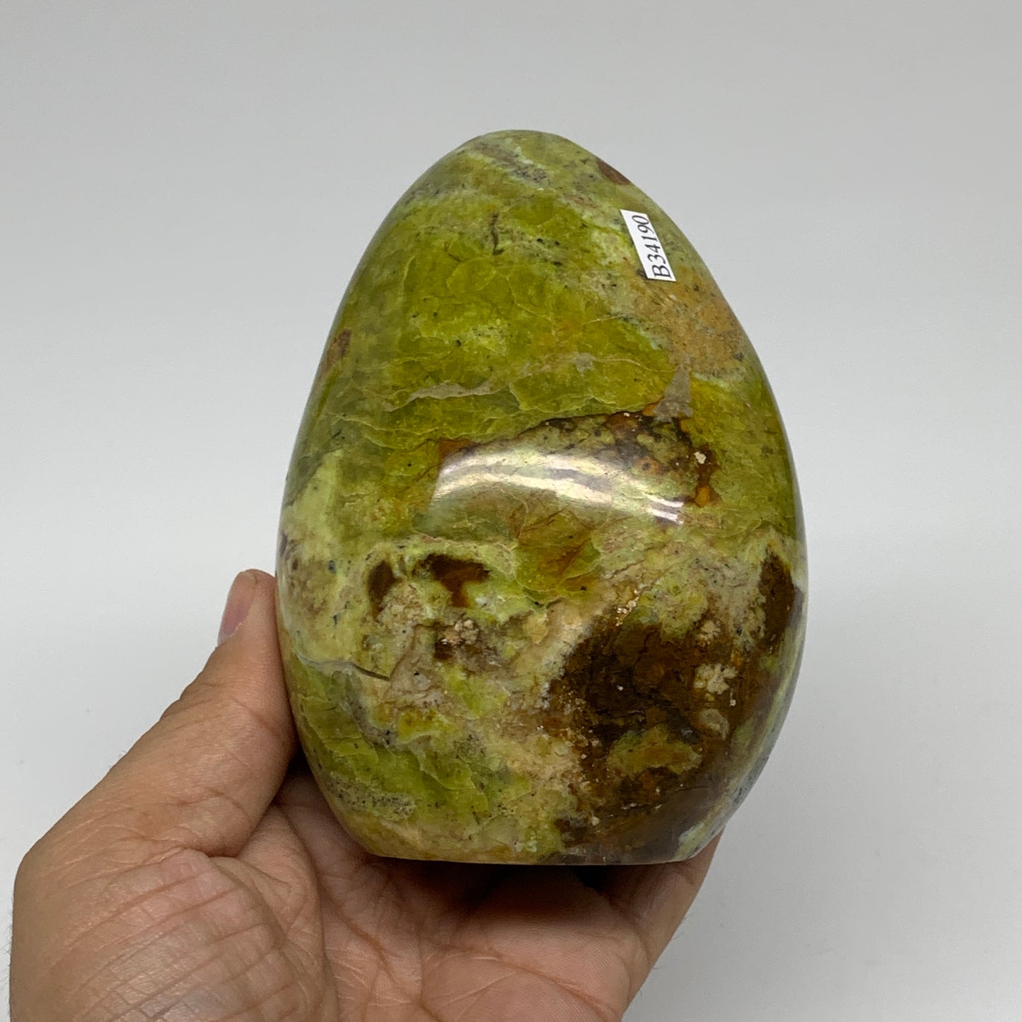 1.32 lbs, 4.4"x3.1"x2.1", Green Opal Crystal Freeform Polished Gemstone, B34190