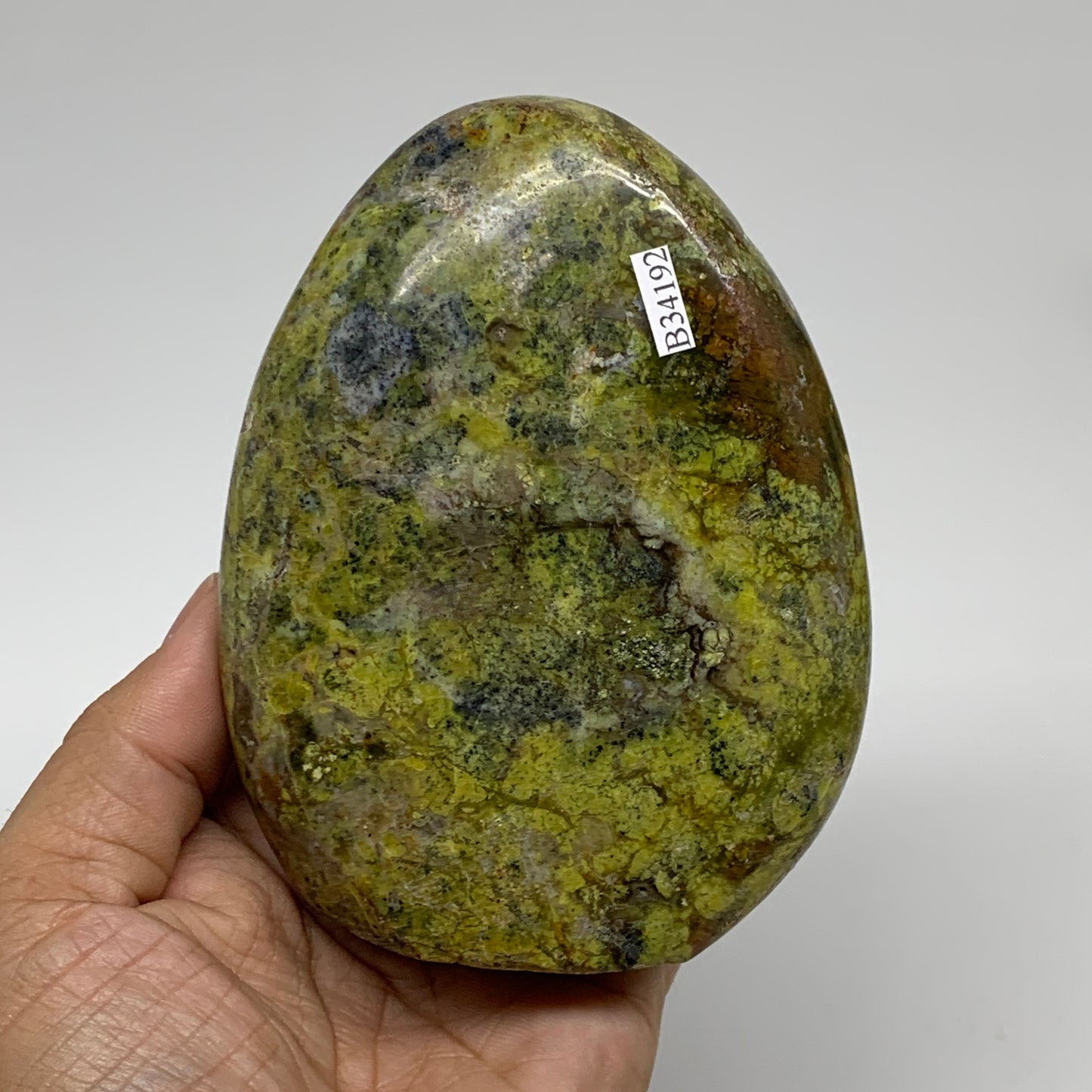 1.3 lbs, 4.3"x3.4"x2", Green Opal Crystal Freeform Polished Gemstone, B34192