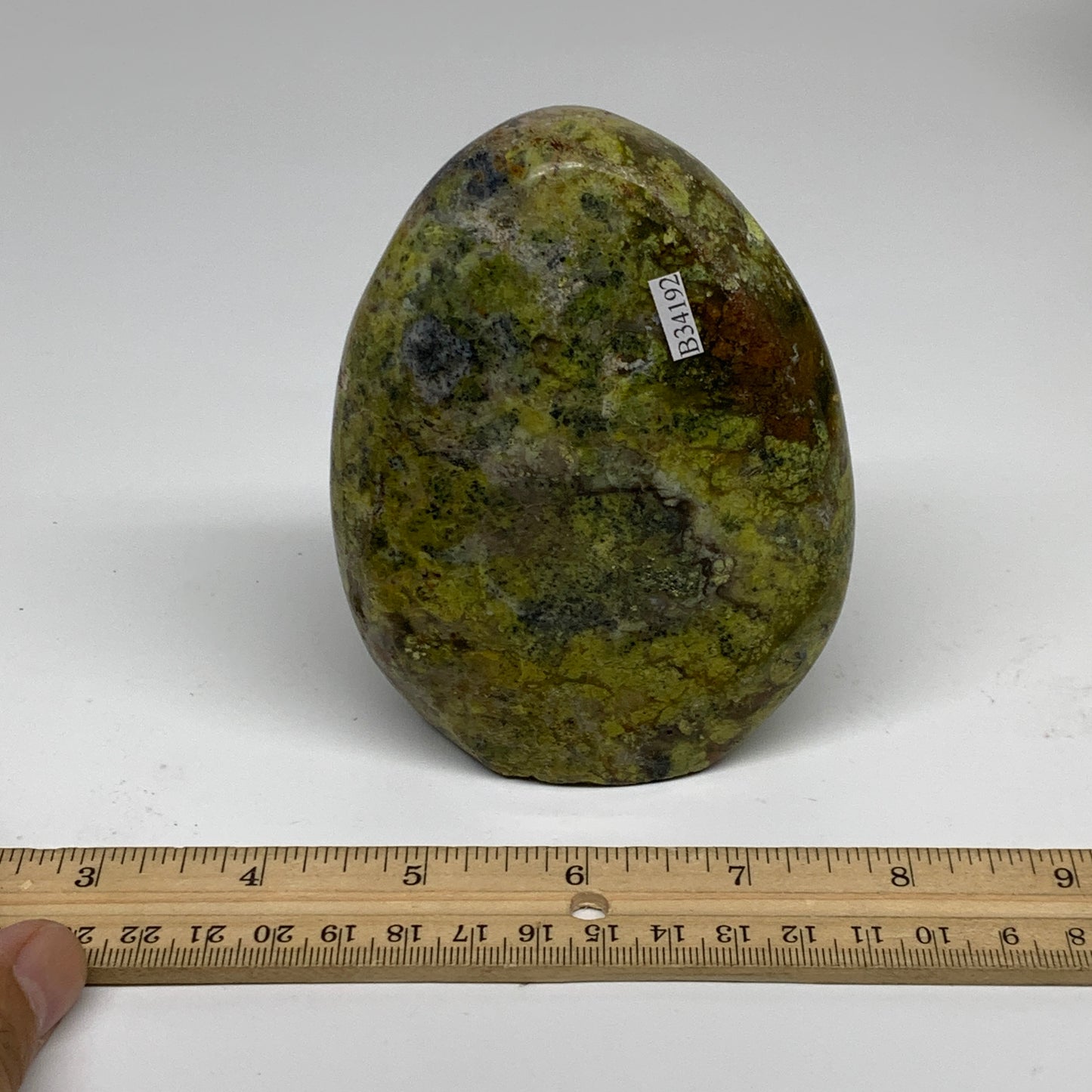 1.3 lbs, 4.3"x3.4"x2", Green Opal Crystal Freeform Polished Gemstone, B34192