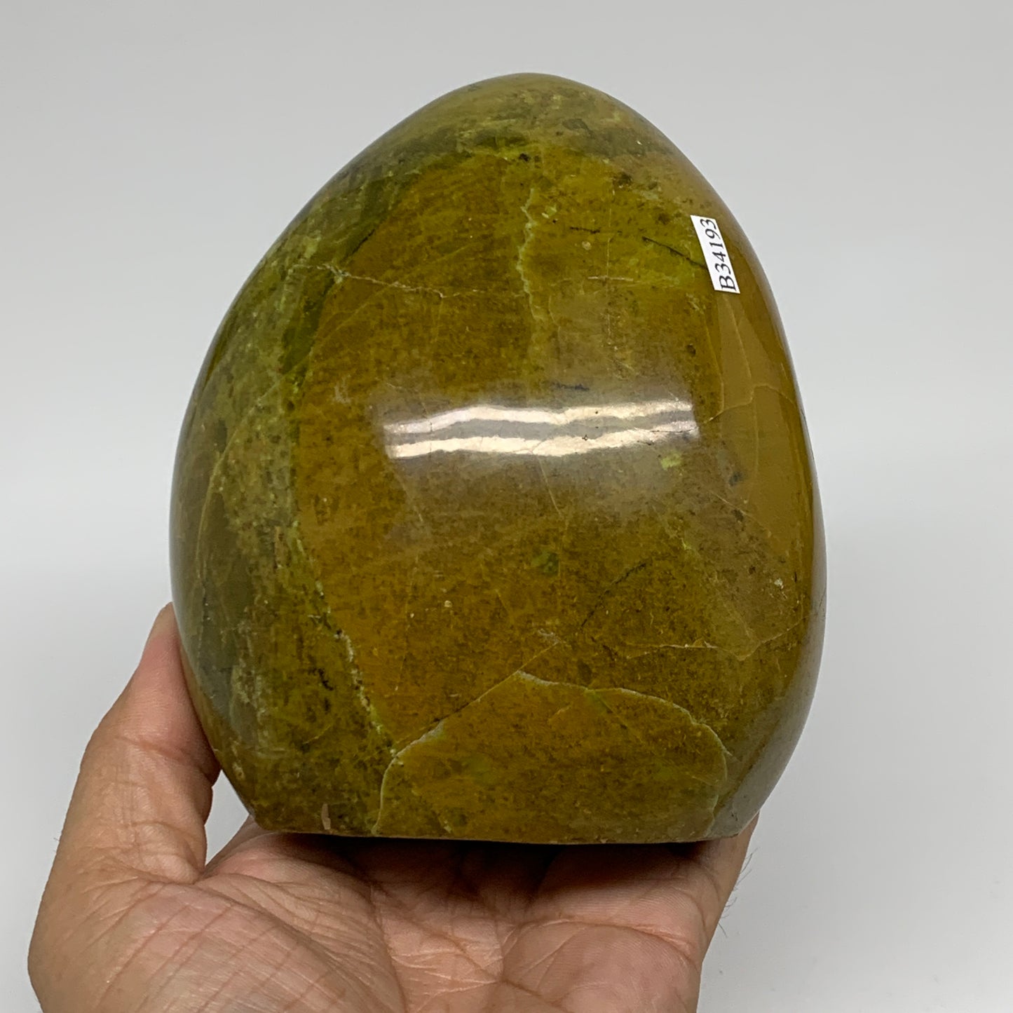 2.07 lbs, 4.7"x4"x2.6", Green Opal Crystal Freeform Polished Gemstone, B34193