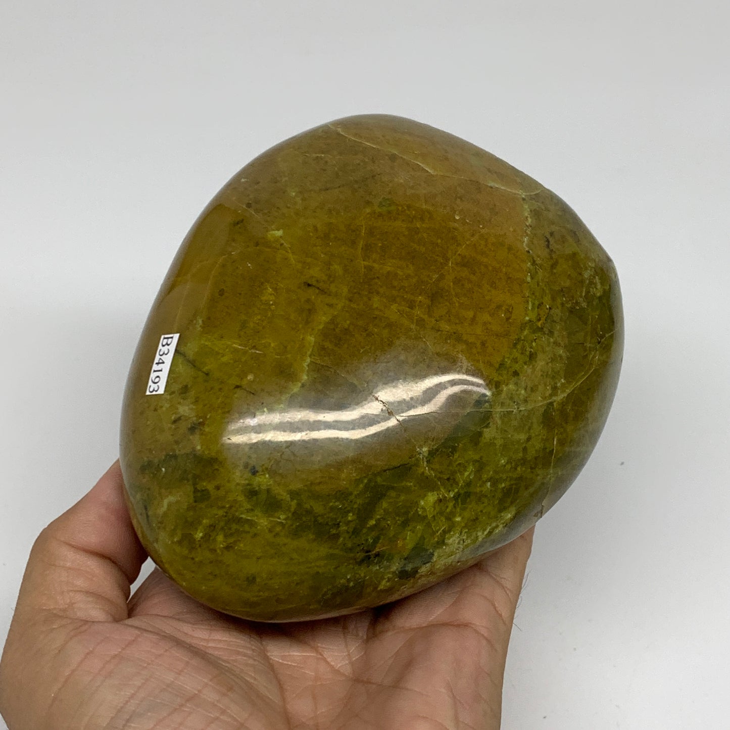 2.07 lbs, 4.7"x4"x2.6", Green Opal Crystal Freeform Polished Gemstone, B34193