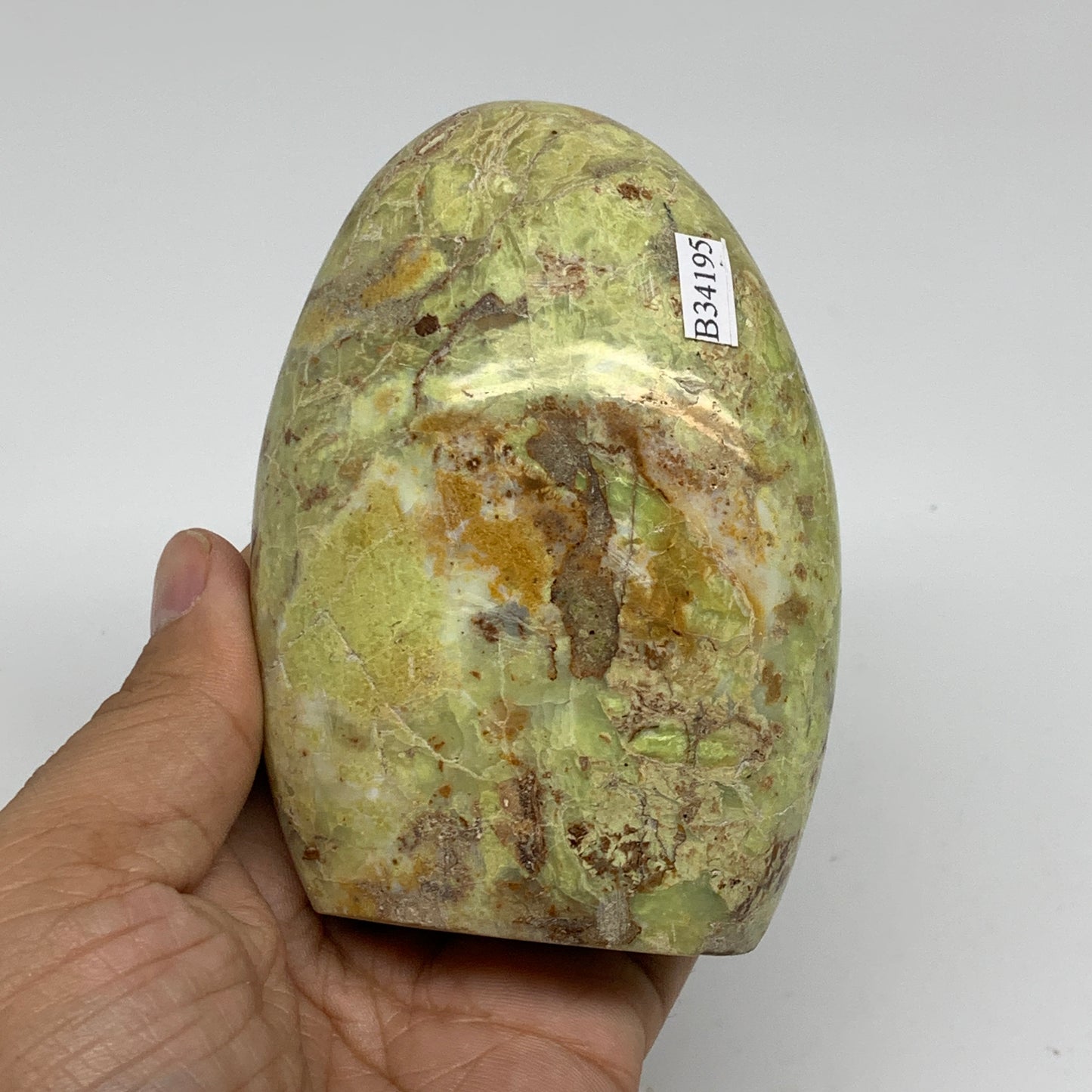 0.83 lbs, 3.9"x2.7"x1.8", Green Opal Crystal Freeform Polished Gemstone, B34195