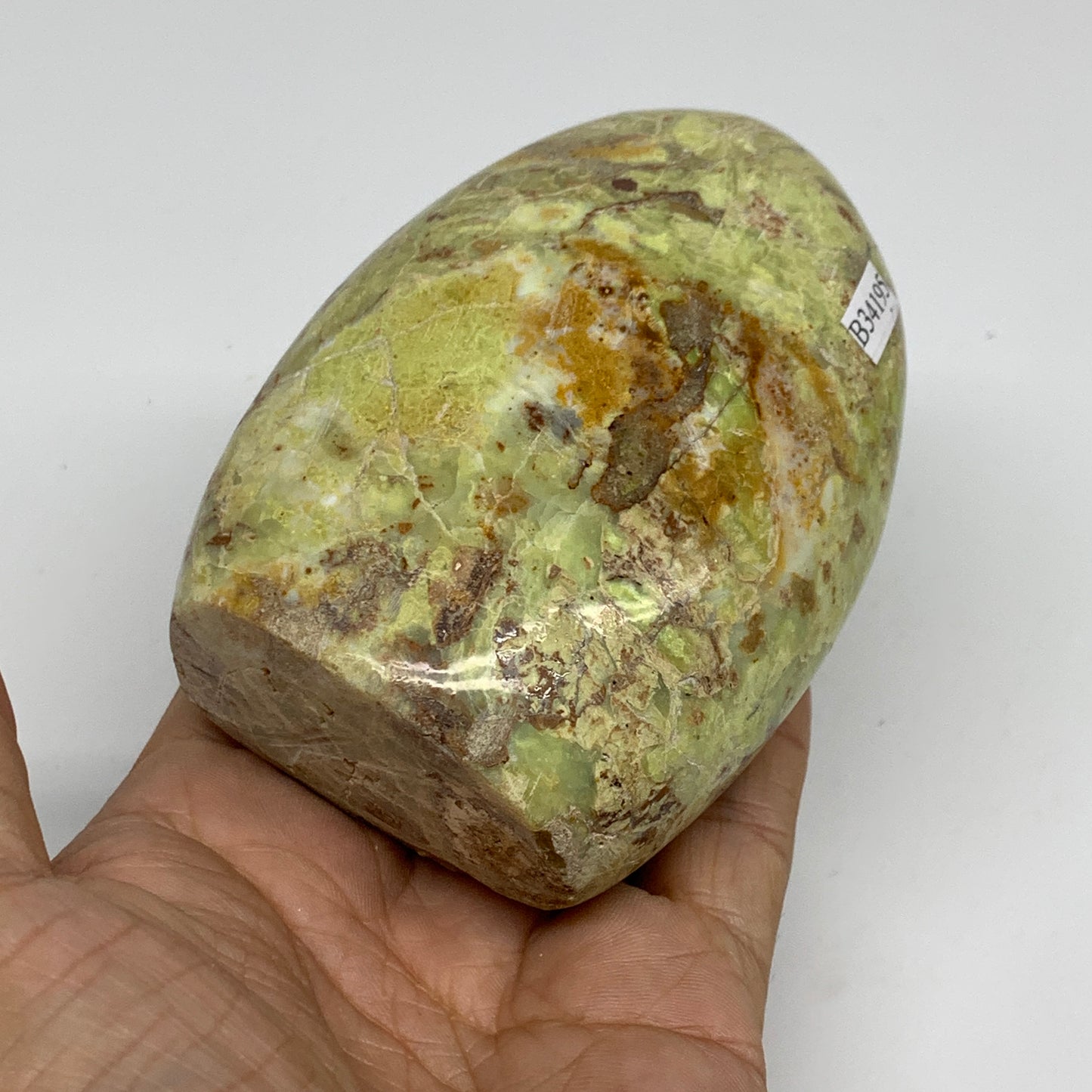 0.83 lbs, 3.9"x2.7"x1.8", Green Opal Crystal Freeform Polished Gemstone, B34195