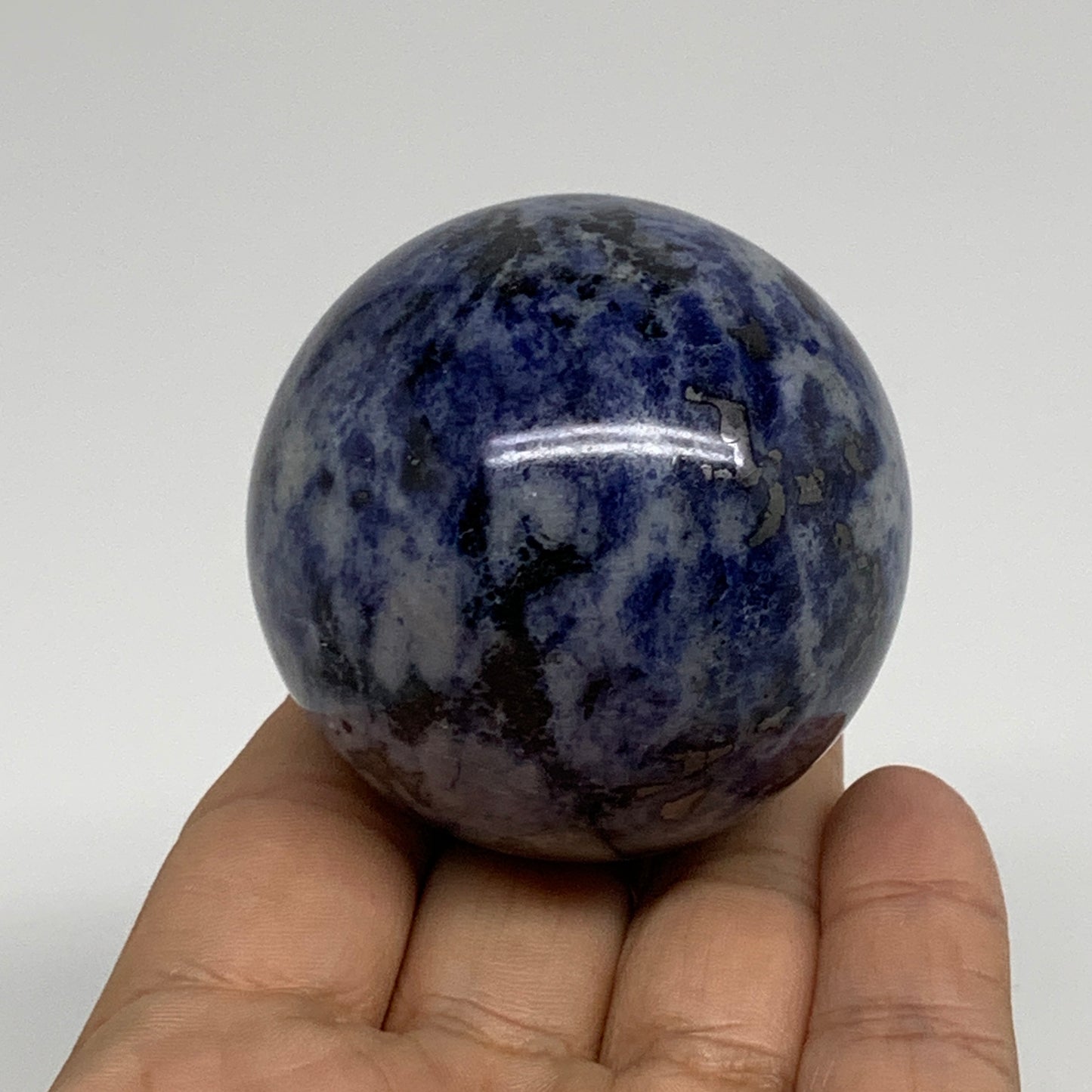 210g, 2.1"(53mm), Natural Sodalite Sphere Crystal Gemstone Ball @Brazil,B34222