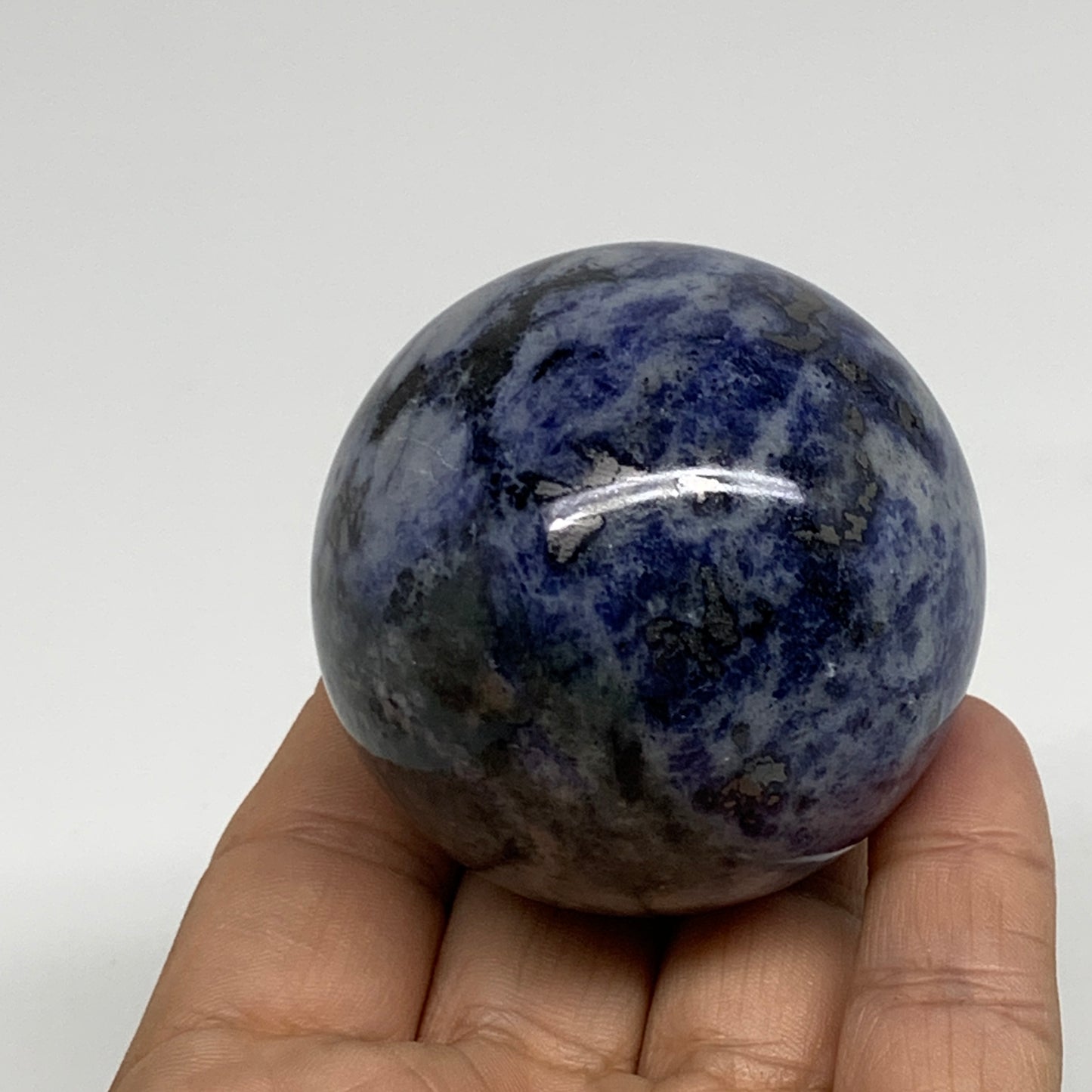 210g, 2.1"(53mm), Natural Sodalite Sphere Crystal Gemstone Ball @Brazil,B34222