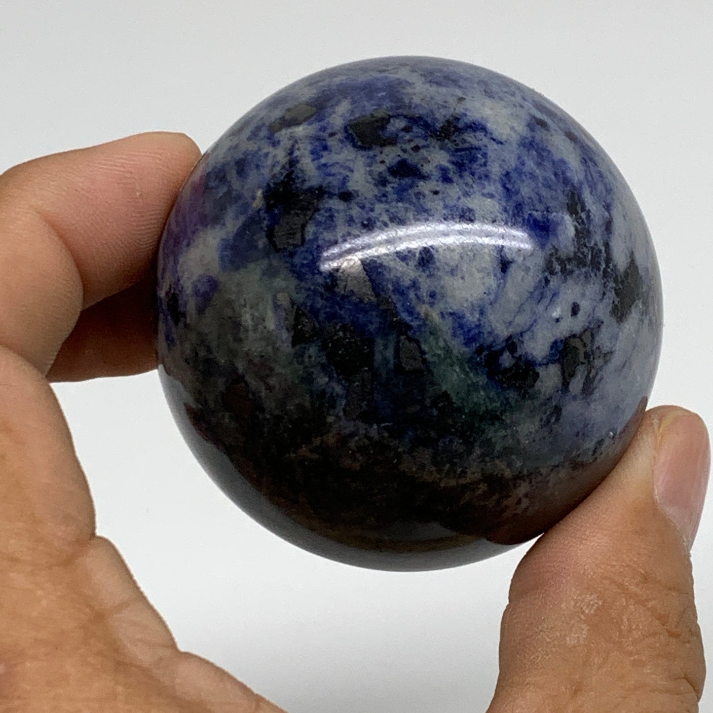 210g, 2.1"(53mm), Natural Sodalite Sphere Crystal Gemstone Ball @Brazil,B34222