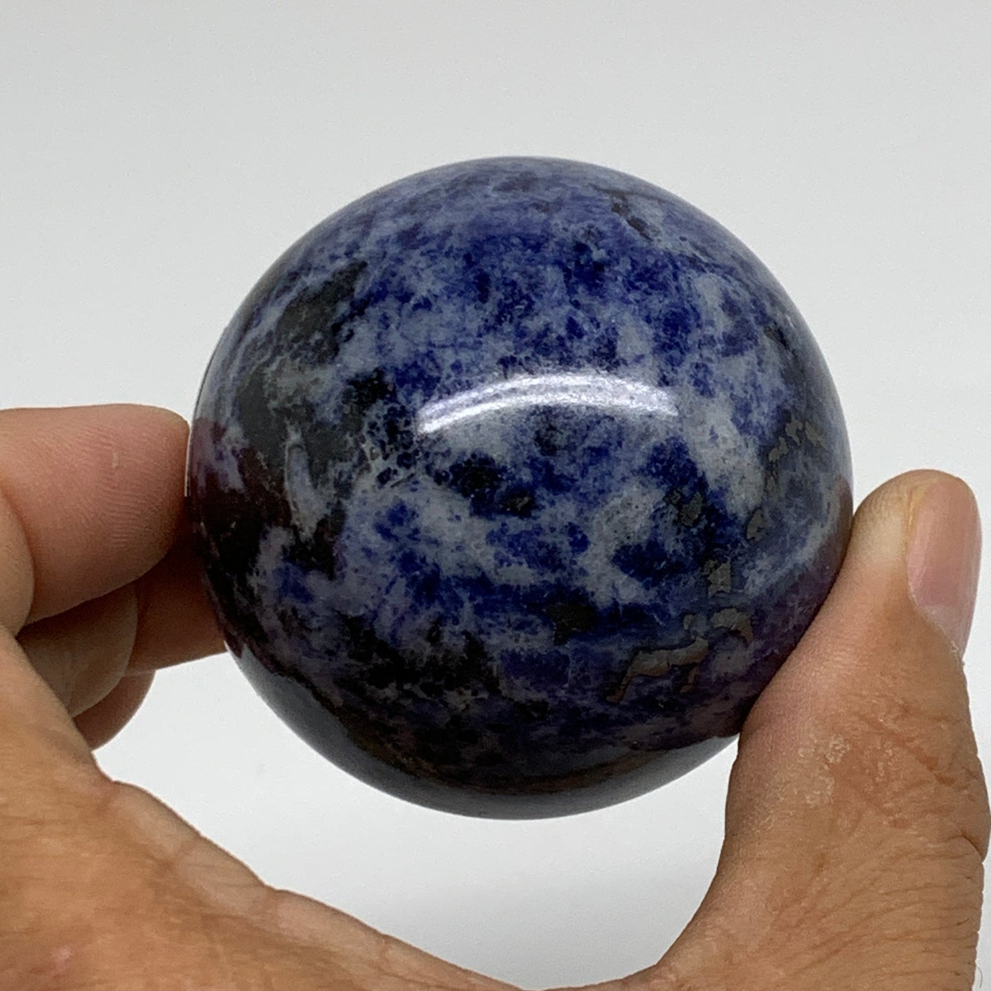 210g, 2.1"(53mm), Natural Sodalite Sphere Crystal Gemstone Ball @Brazil,B34222