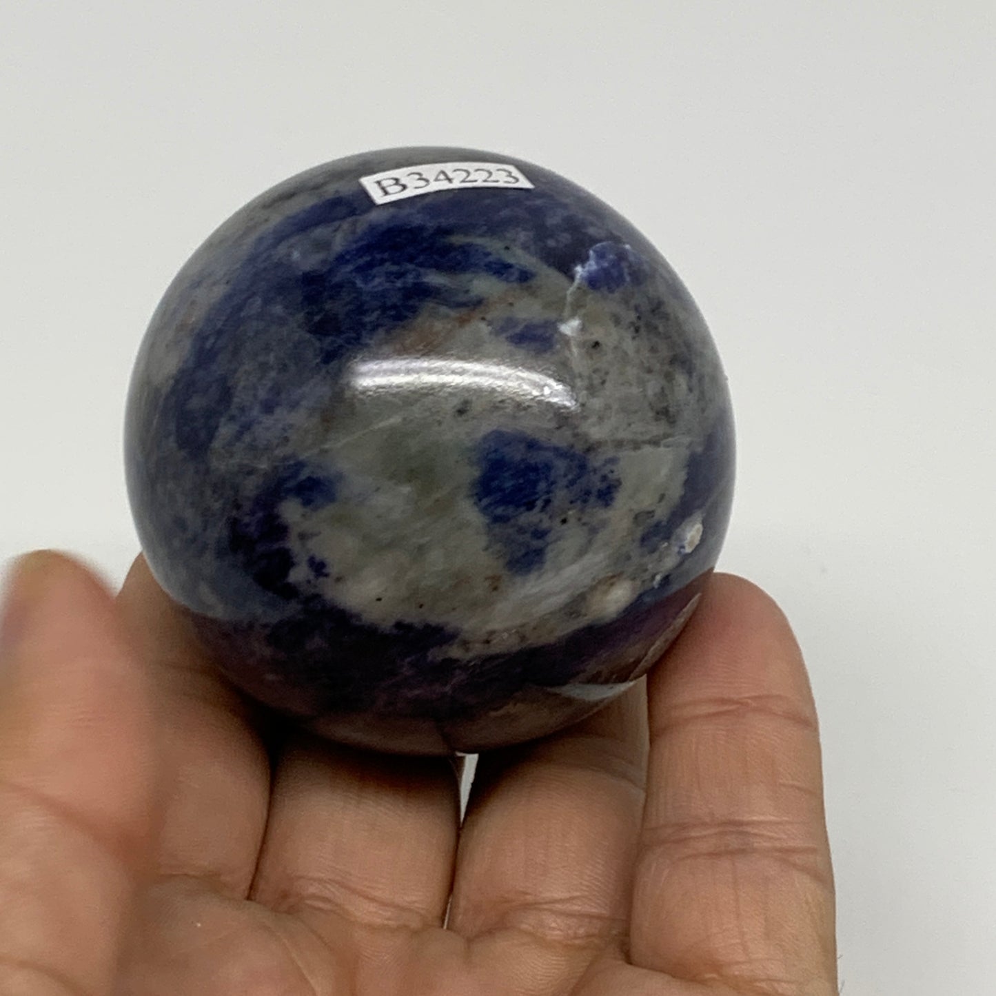 206.2g, 2.1"(53mm), Natural Sodalite Sphere Crystal Gemstone Ball @Brazil,B34223