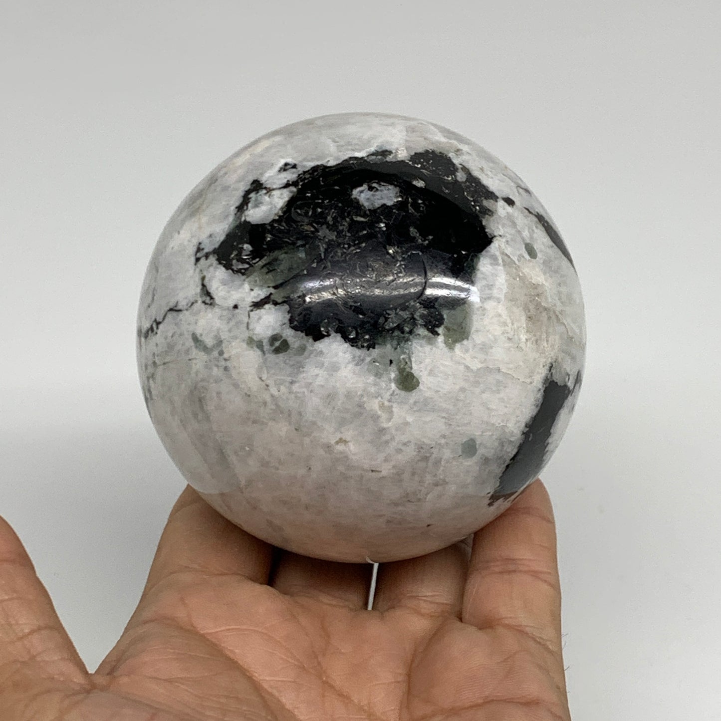 1.53 lbs, 3.1"(79mm), Natural Rainbow Moonstone Sphere Ball Gemstone, B34242