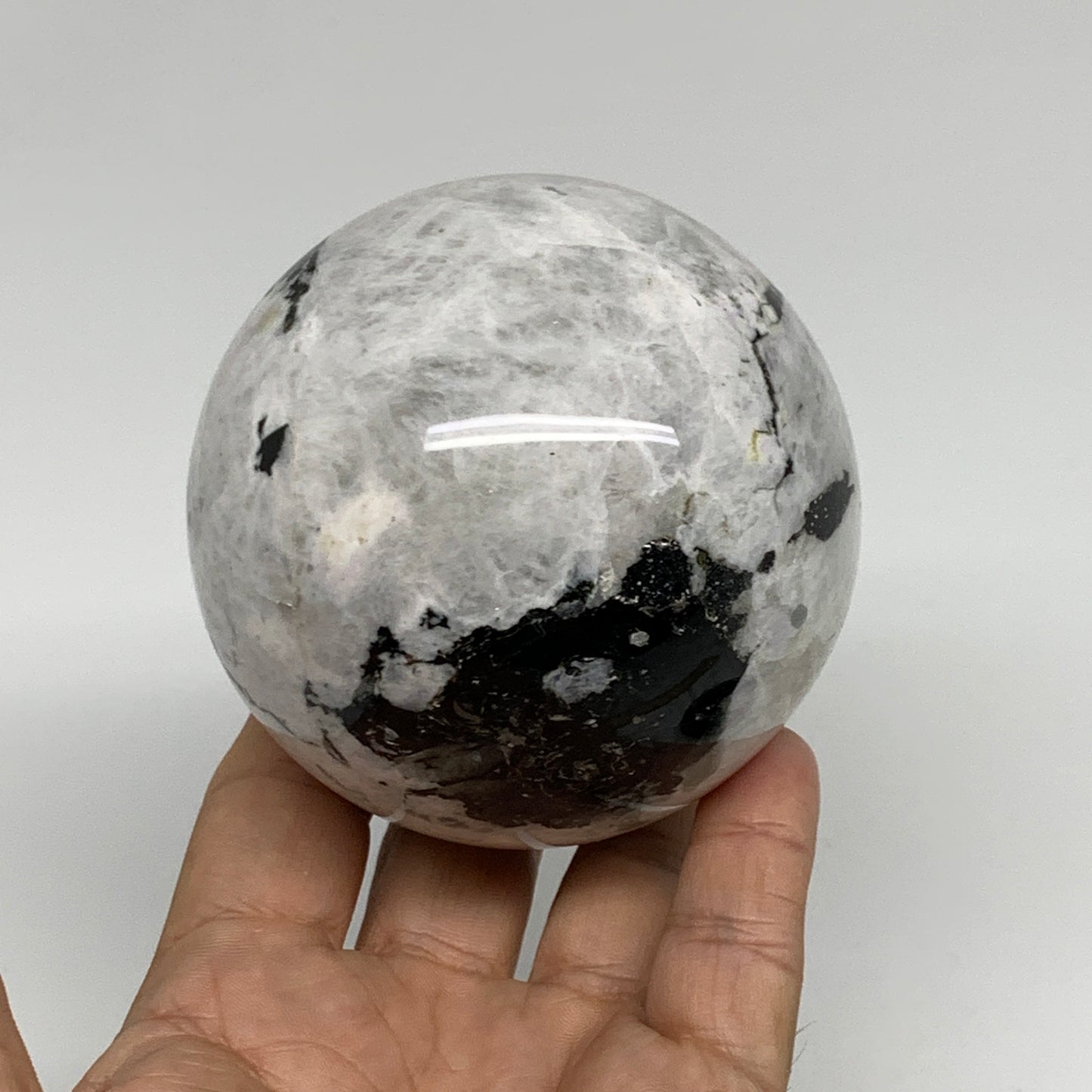 1.53 lbs, 3.1"(79mm), Natural Rainbow Moonstone Sphere Ball Gemstone, B34242