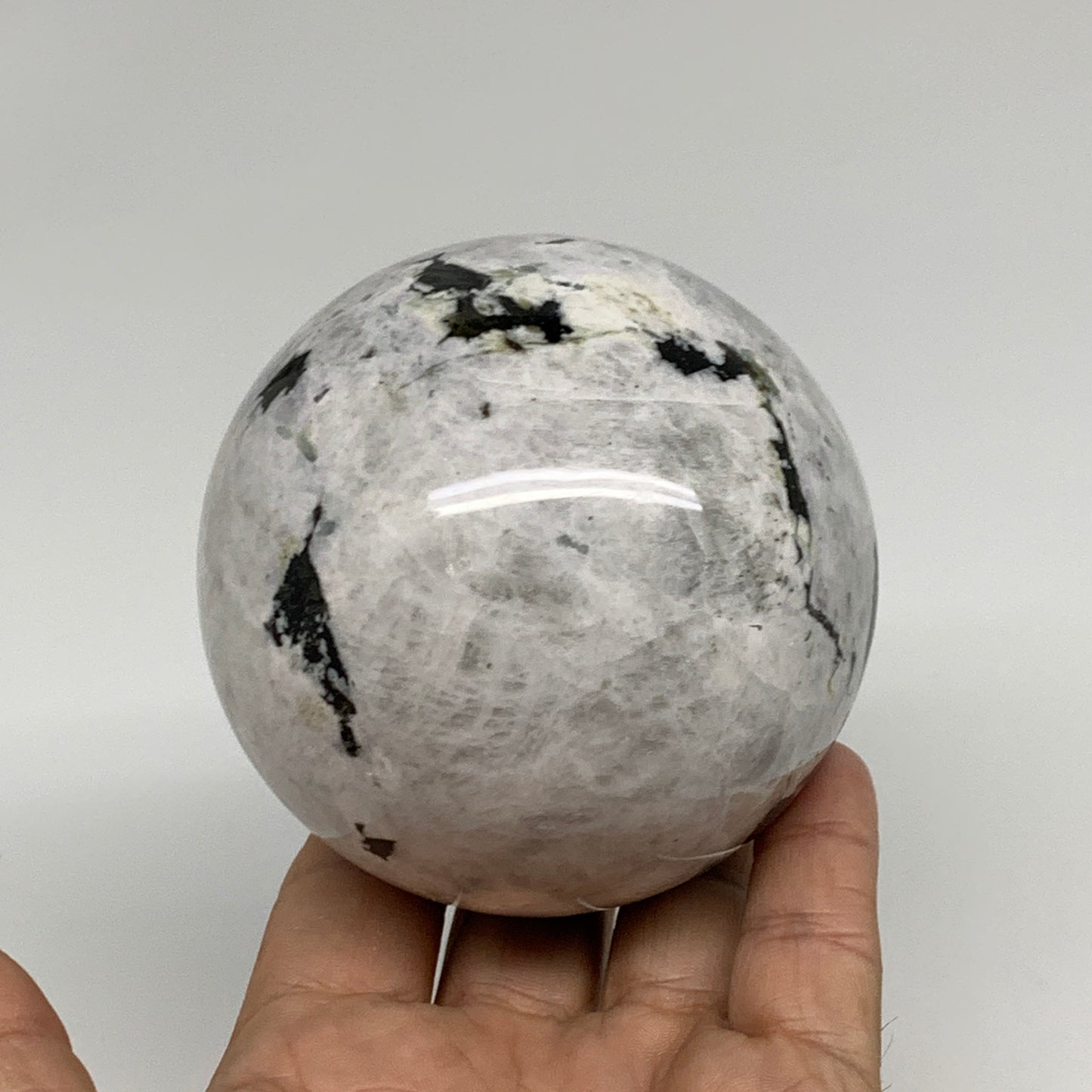 1.53 lbs, 3.1"(79mm), Natural Rainbow Moonstone Sphere Ball Gemstone, B34242