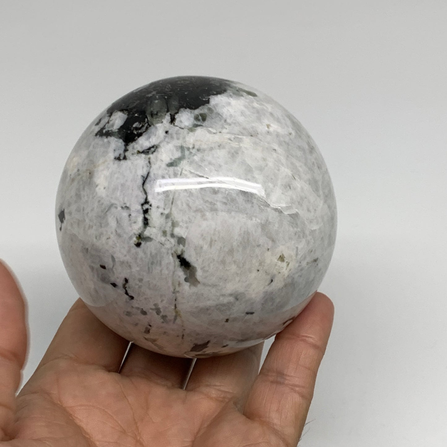 1.53 lbs, 3.1"(79mm), Natural Rainbow Moonstone Sphere Ball Gemstone, B34242