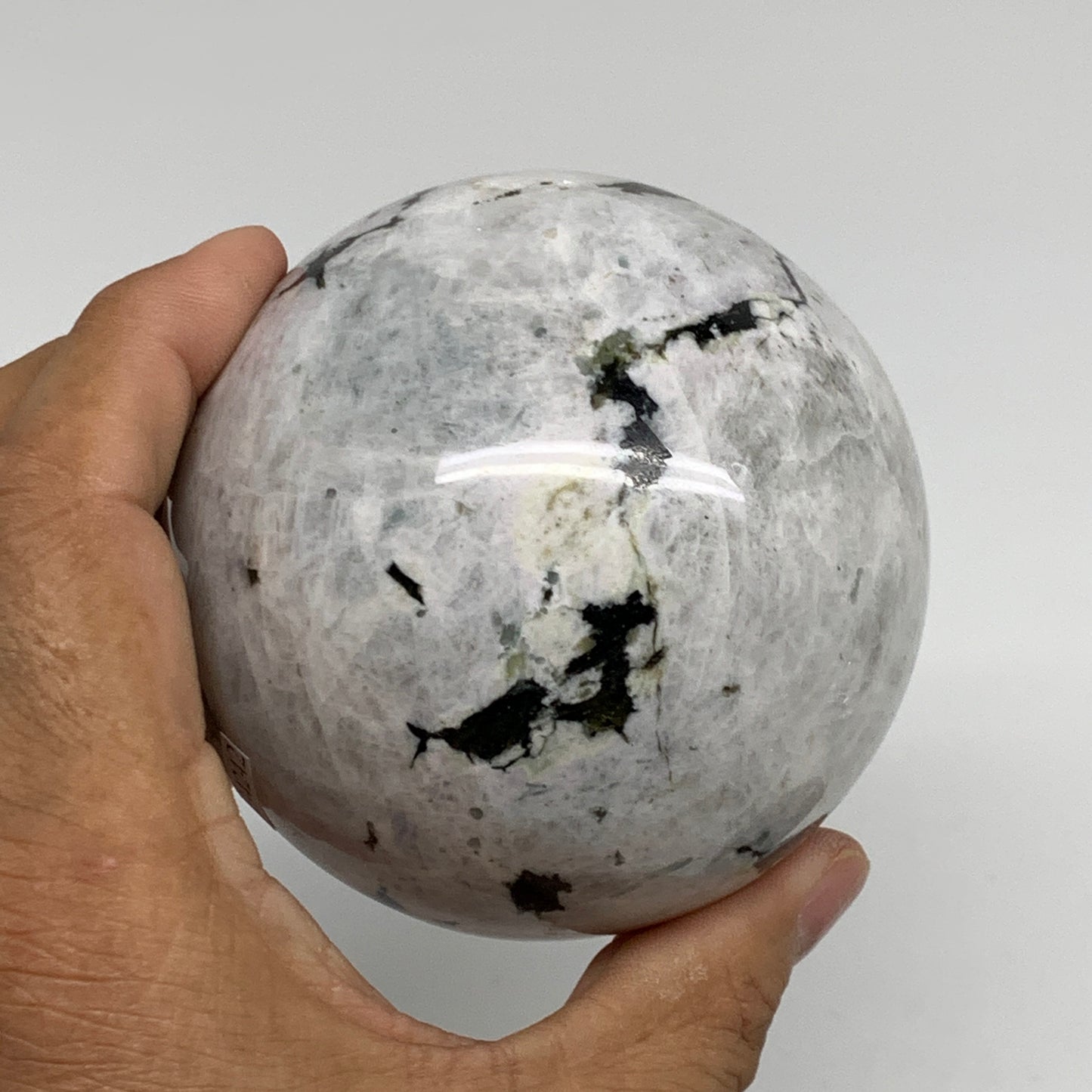 1.53 lbs, 3.1"(79mm), Natural Rainbow Moonstone Sphere Ball Gemstone, B34242