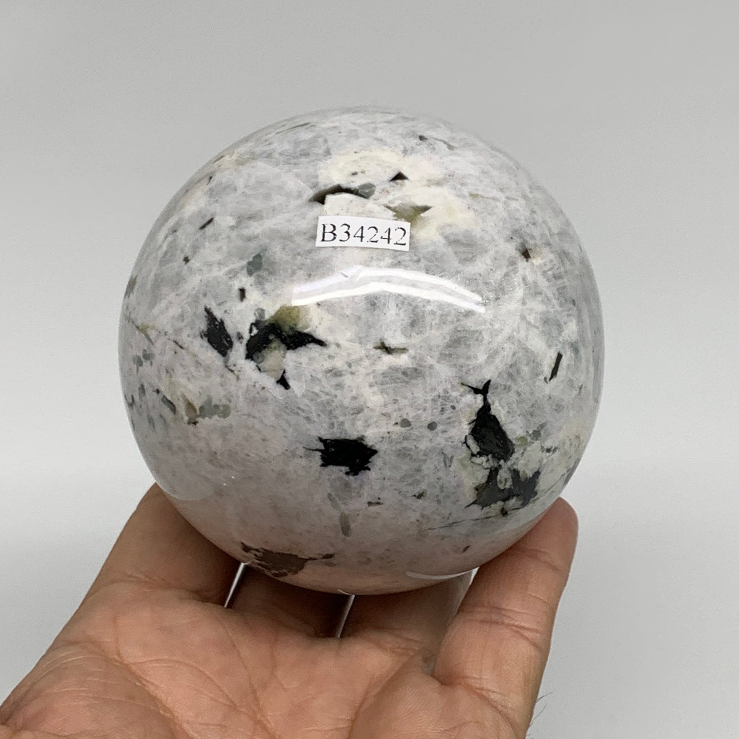 1.53 lbs, 3.1"(79mm), Natural Rainbow Moonstone Sphere Ball Gemstone, B34242