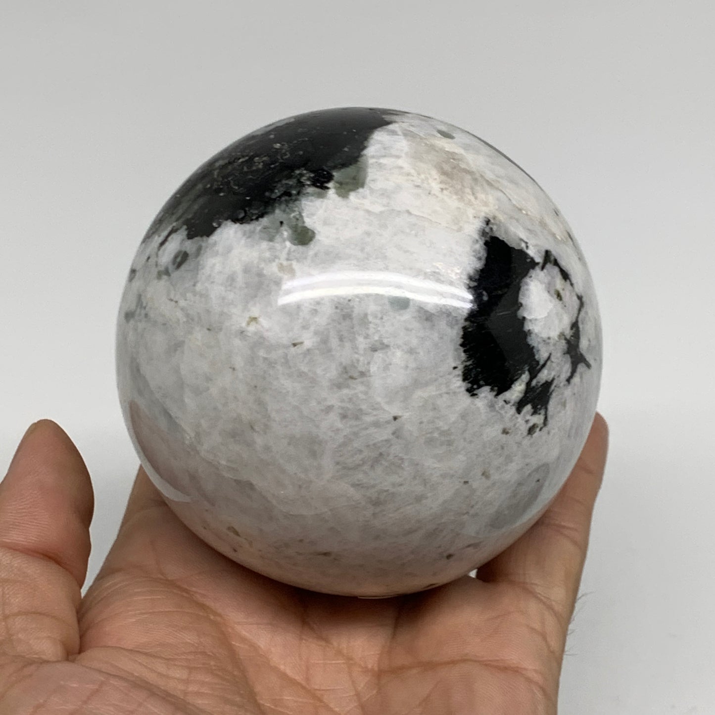 1.53 lbs, 3.1"(79mm), Natural Rainbow Moonstone Sphere Ball Gemstone, B34242