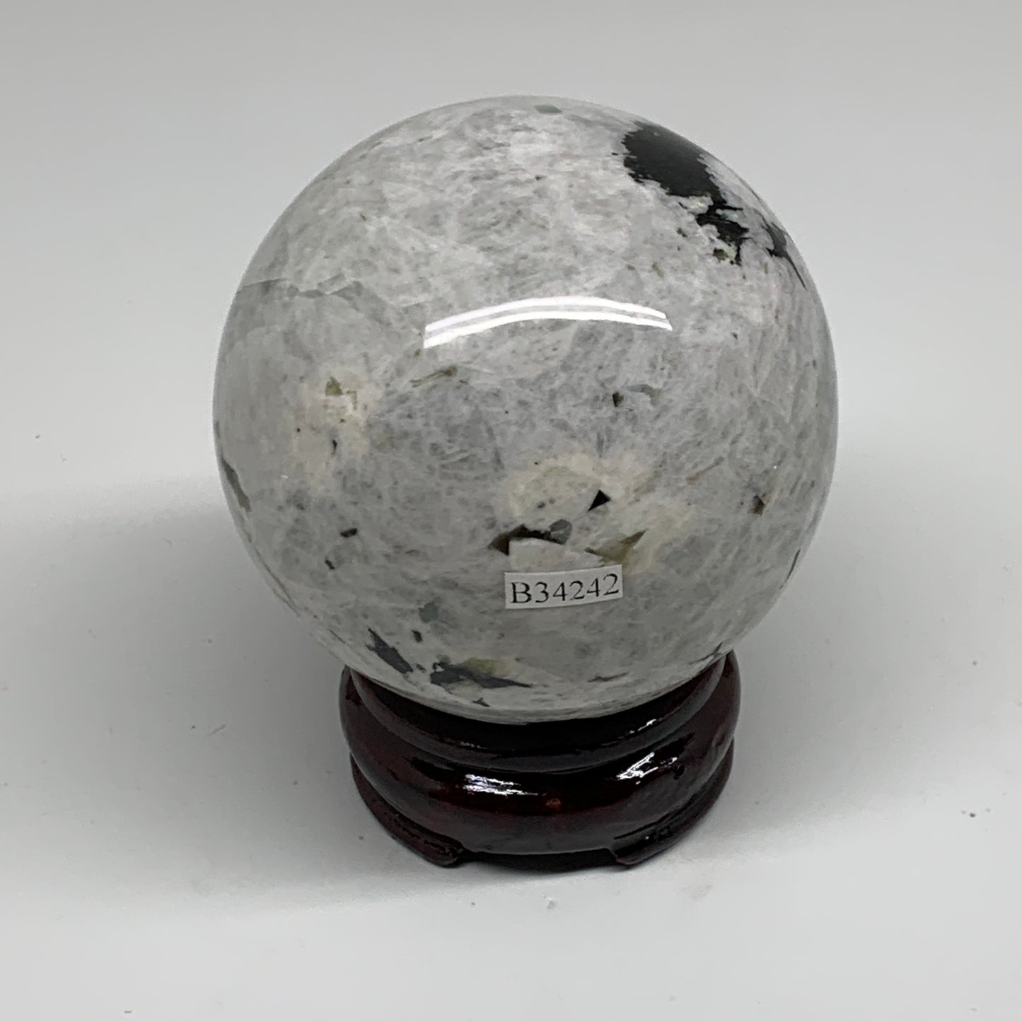 1.53 lbs, 3.1"(79mm), Natural Rainbow Moonstone Sphere Ball Gemstone, B34242