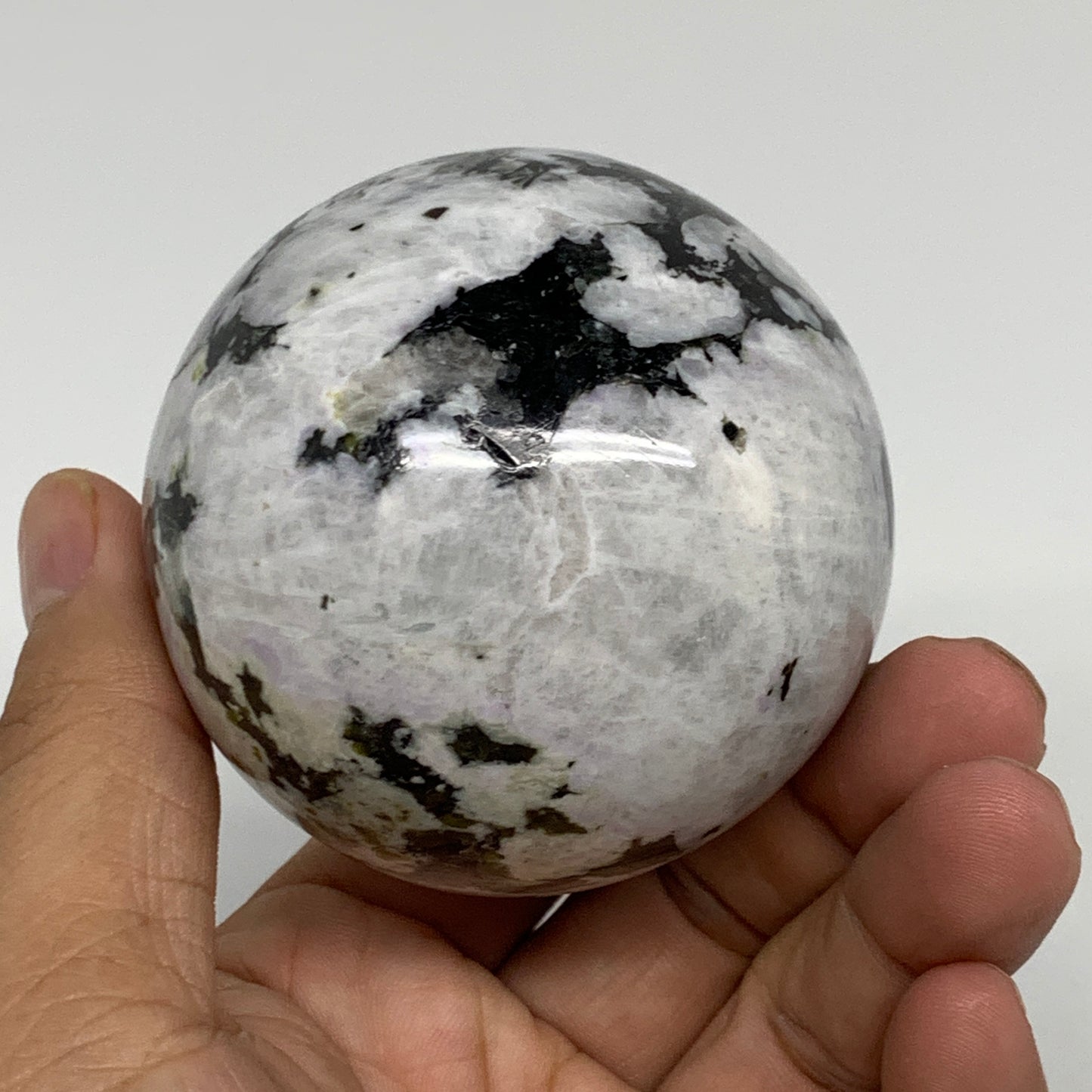 356.9g, 2.5"(63mm), Natural Rainbow Moonstone Sphere Ball Gemstone, B34243