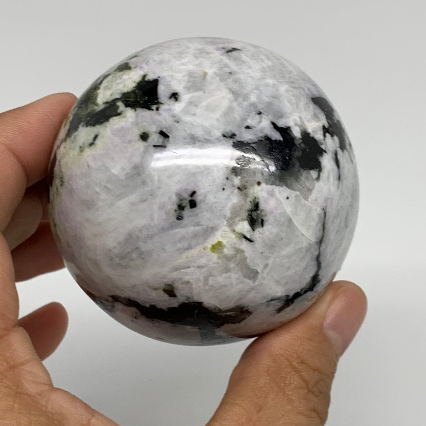 356.9g, 2.5"(63mm), Natural Rainbow Moonstone Sphere Ball Gemstone, B34243