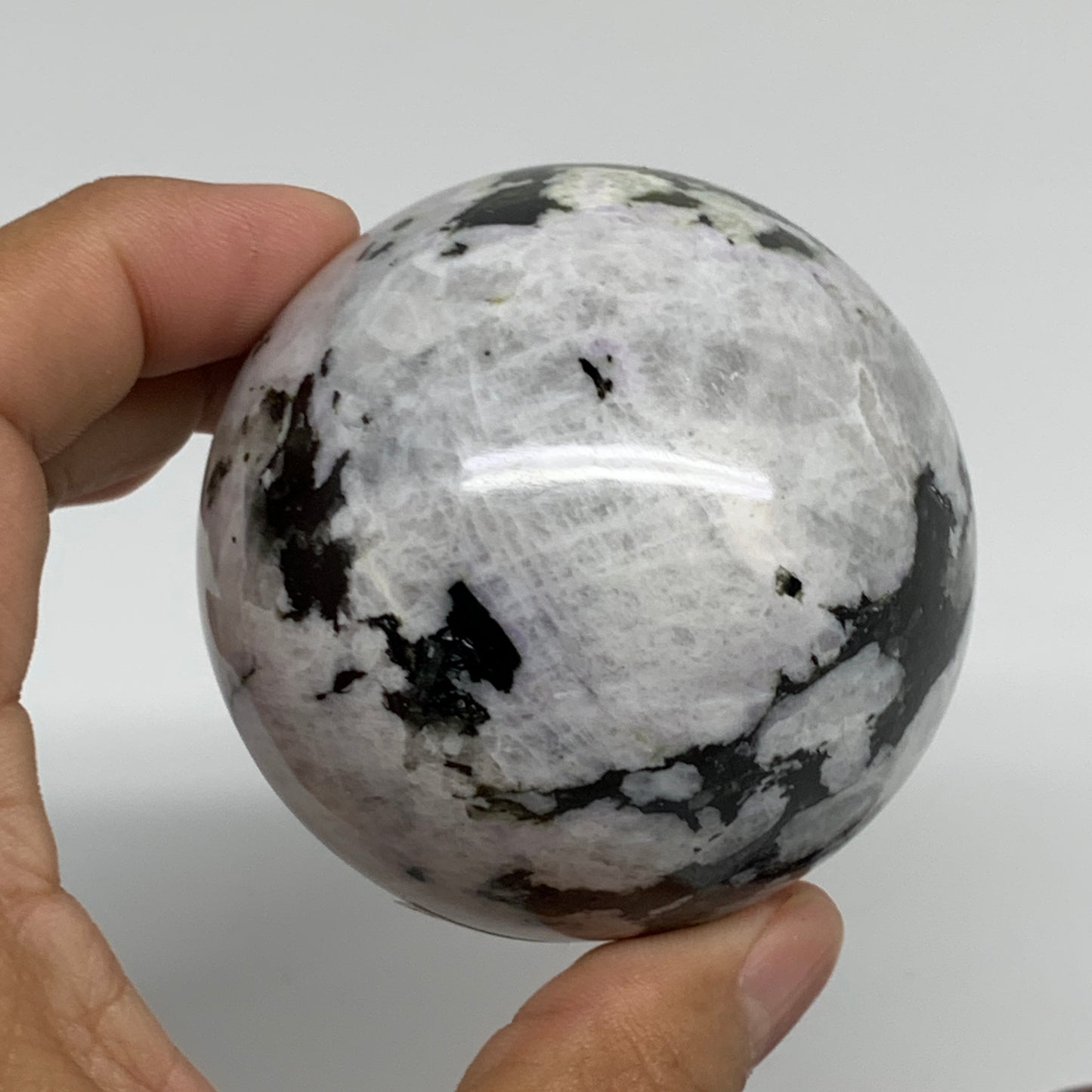 356.9g, 2.5"(63mm), Natural Rainbow Moonstone Sphere Ball Gemstone, B34243