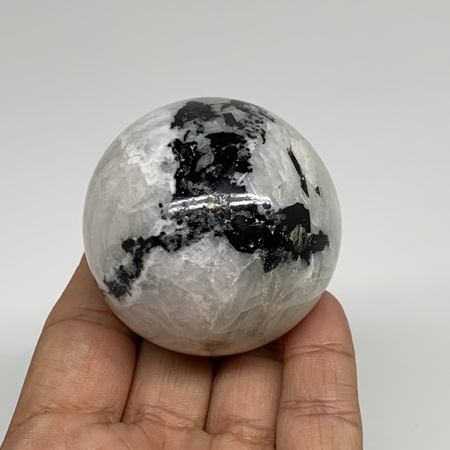 198g, 2.1"(52mm), Natural Rainbow Moonstone Sphere Ball Gemstone, B34245