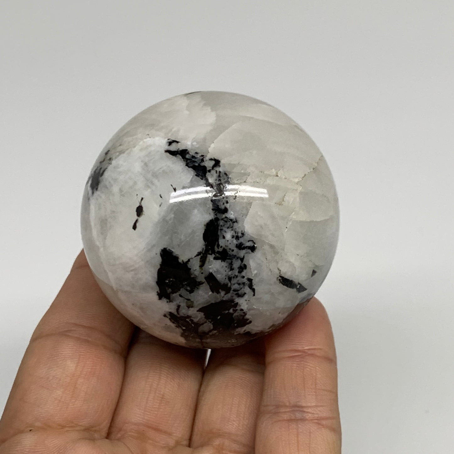 198g, 2.1"(52mm), Natural Rainbow Moonstone Sphere Ball Gemstone, B34245