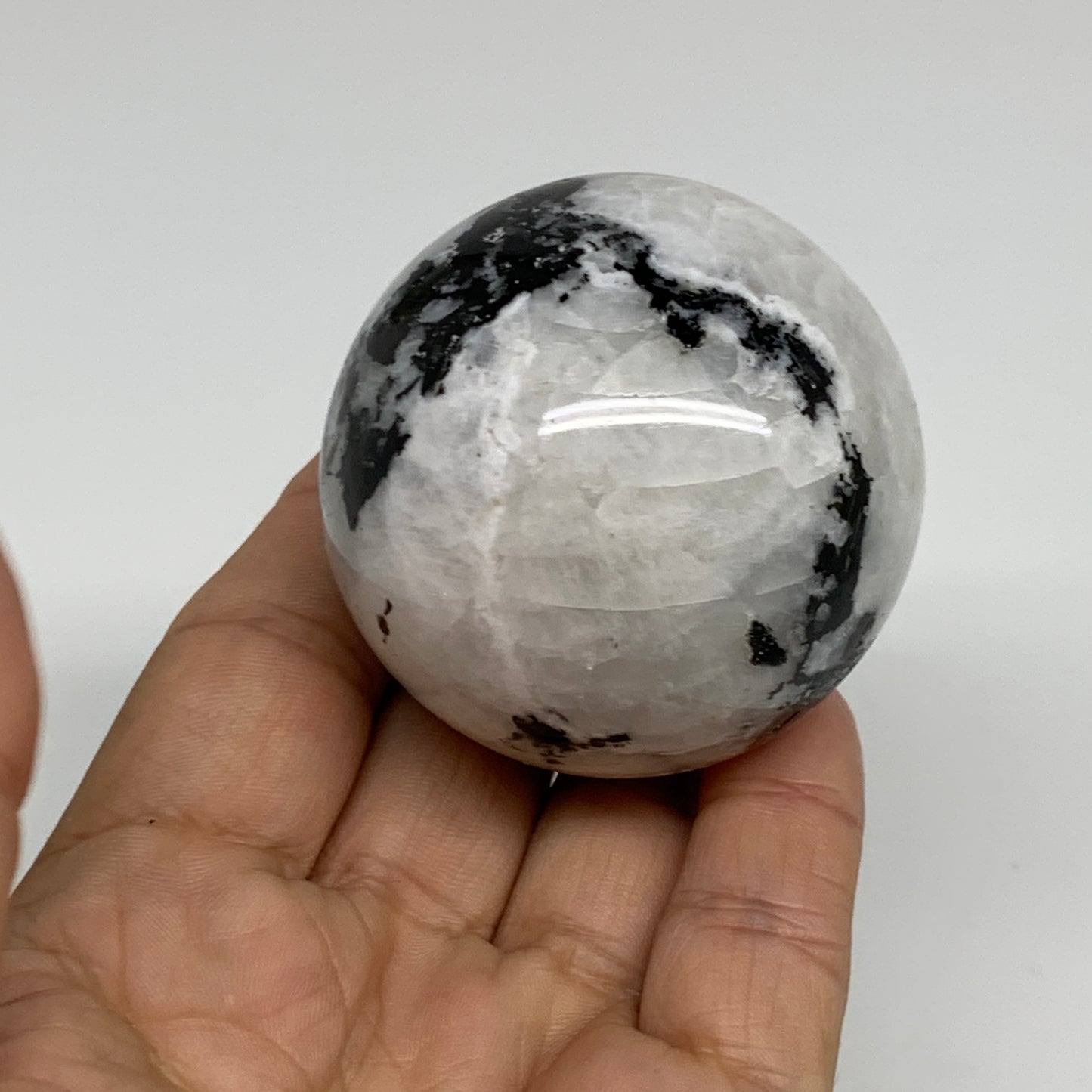 198g, 2.1"(52mm), Natural Rainbow Moonstone Sphere Ball Gemstone, B34245